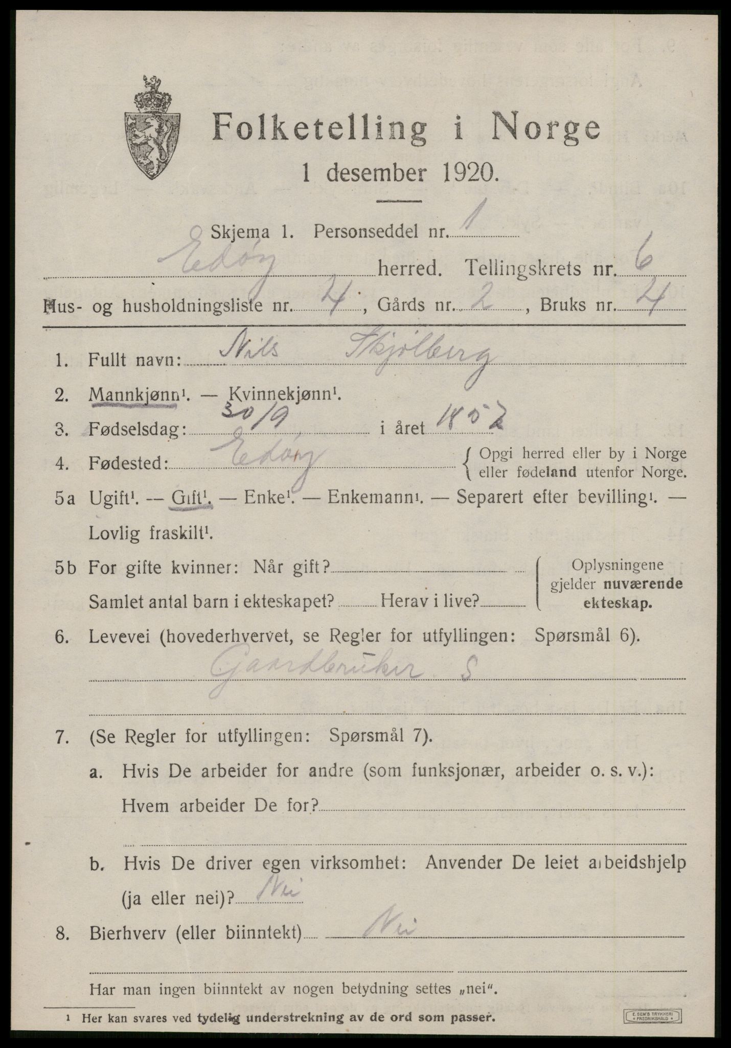 SAT, 1920 census for Edøy, 1920, p. 1812