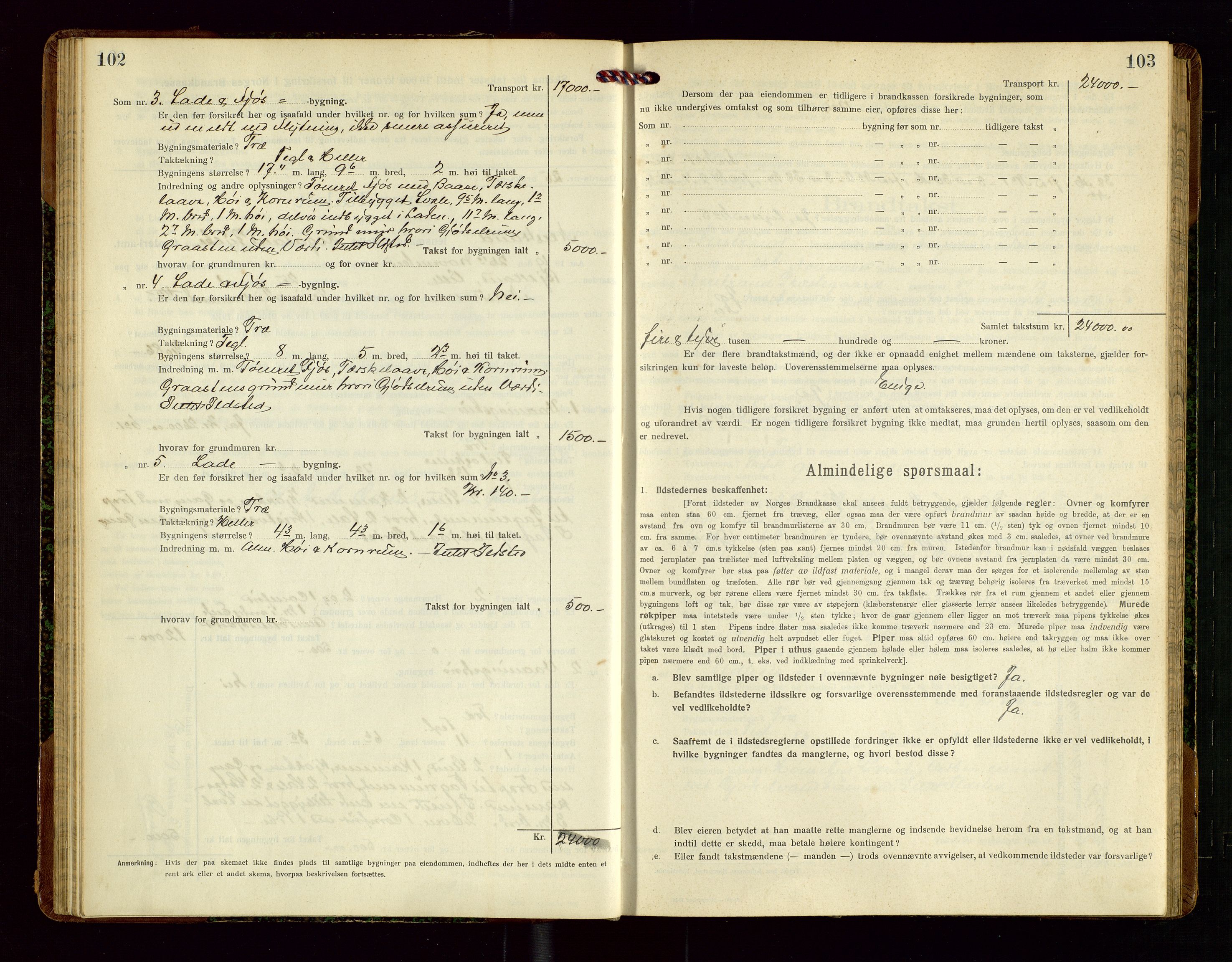 Nedstrand lensmannskontor, SAST/A-100236/Gob/L0002: "Brandtakstprotokol for Nerstrand lensmandsdistrikt Rogaland Fylke", 1916-1949, p. 102-103