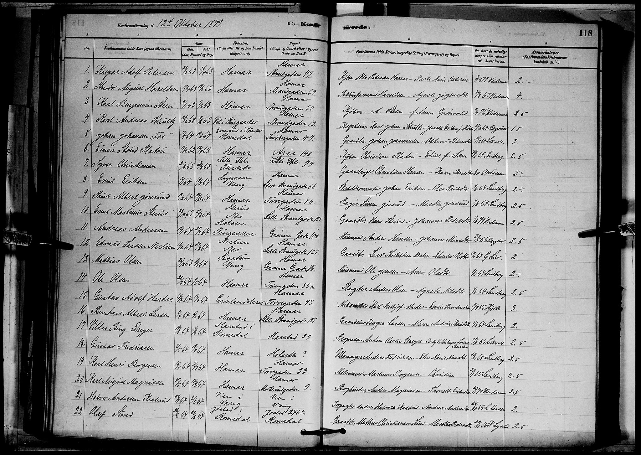 Vang prestekontor, Hedmark, SAH/PREST-008/H/Ha/Hab/L0012: Parish register (copy) no. 12, 1878-1889, p. 118