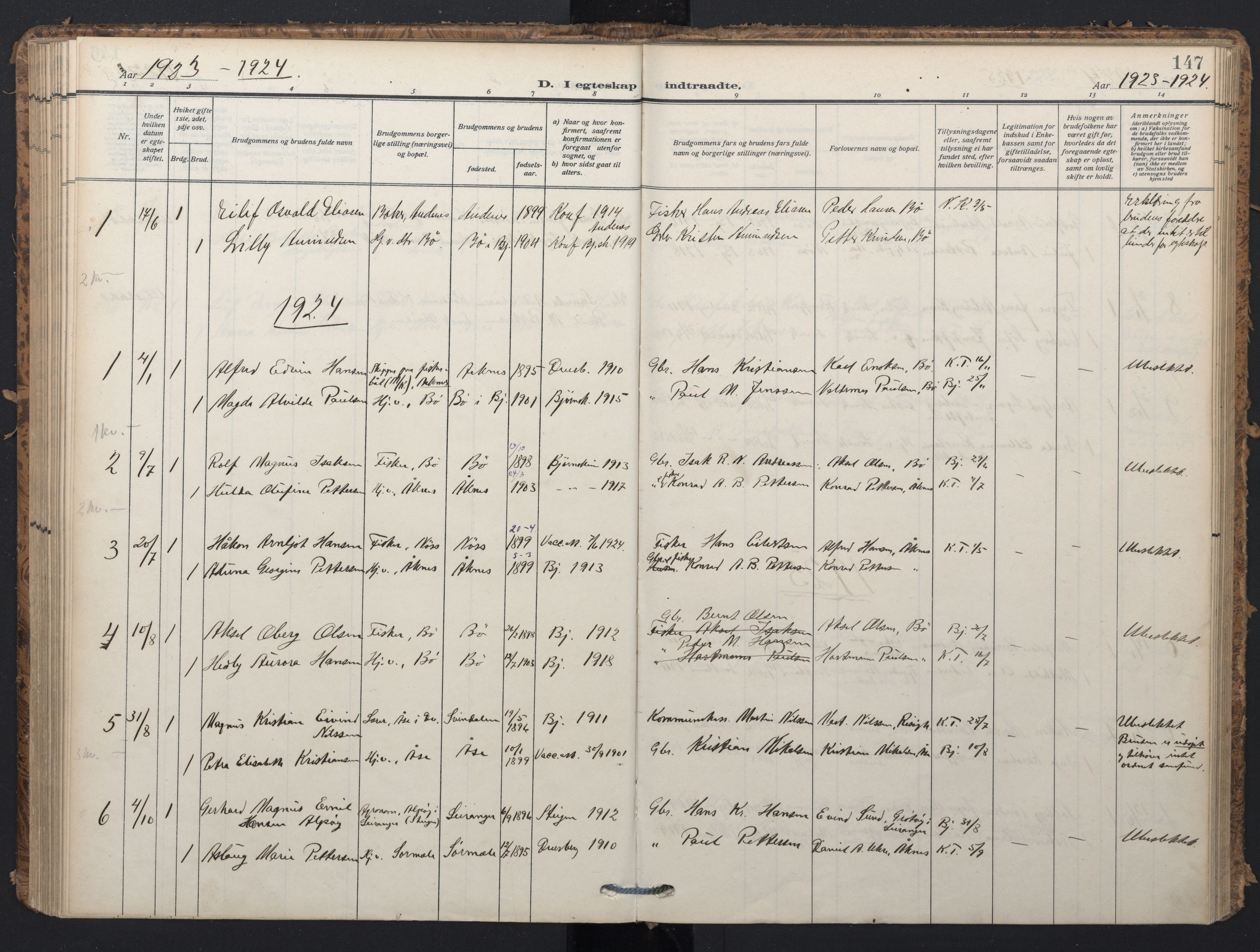 Ministerialprotokoller, klokkerbøker og fødselsregistre - Nordland, SAT/A-1459/898/L1423: Parish register (official) no. 898A03, 1909-1928, p. 147