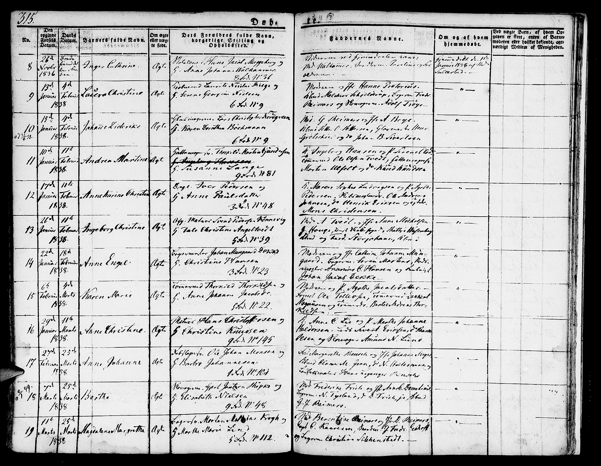 Nykirken Sokneprestembete, SAB/A-77101/H/Hab: Parish register (copy) no. A 5I, 1821-1841, p. 315