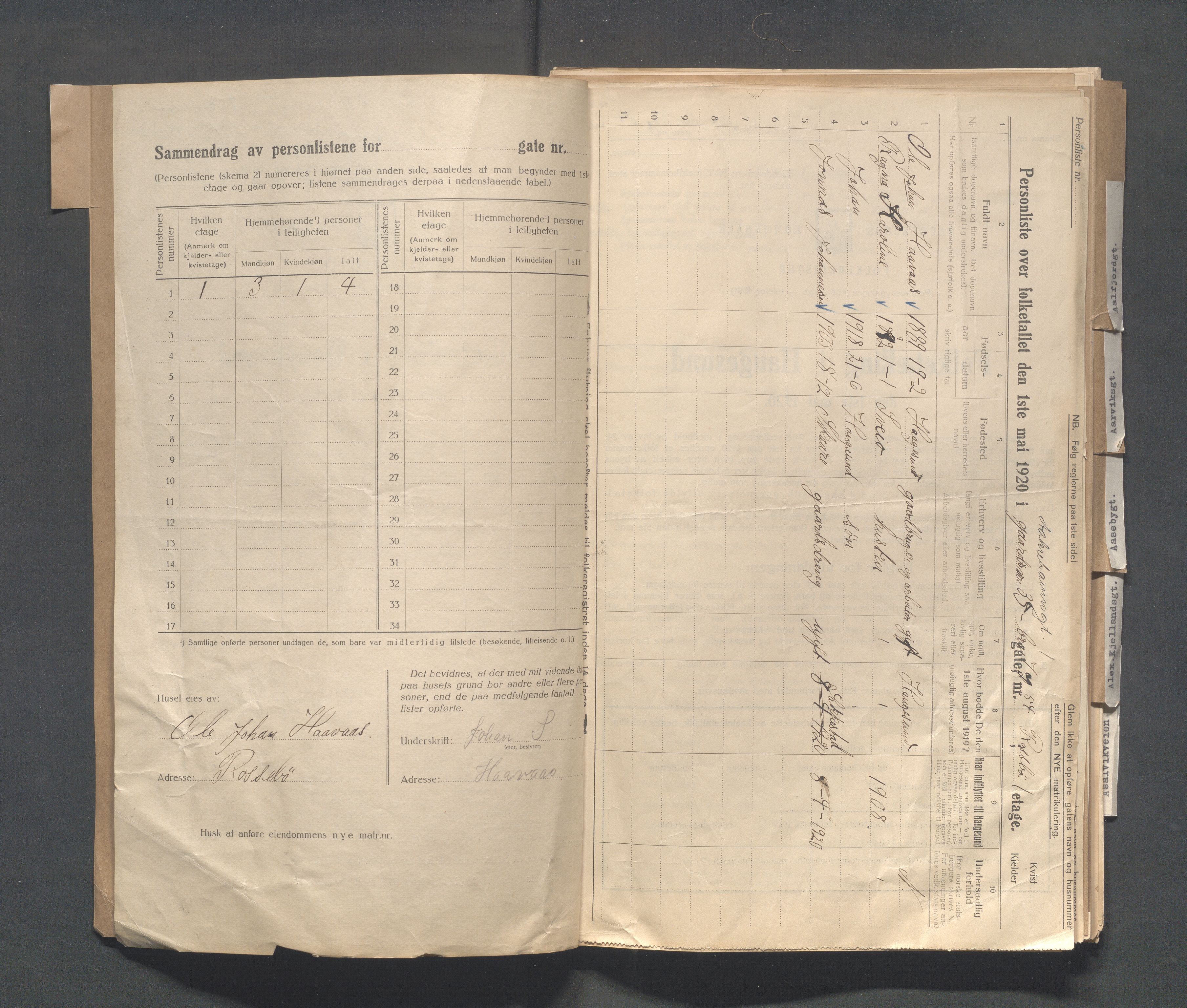 IKAR, Local census 1.5.1920 for Haugesund, 1920, p. 3