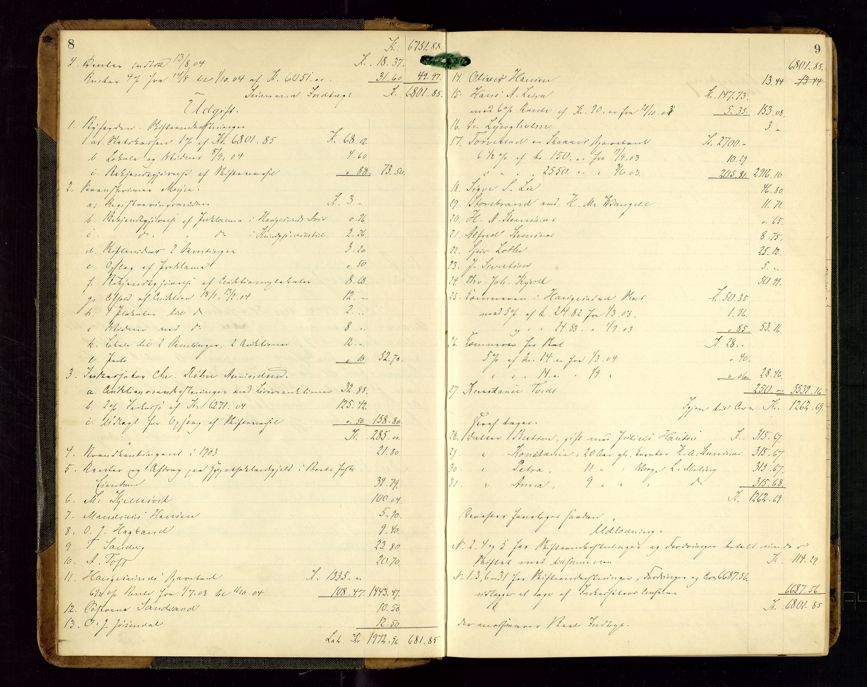 Haugesund tingrett, AV/SAST-A-101415/01/IV/IVD/L0002: Skifteutlodningsprotokoll, med register, 1904-1915, p. 8-9