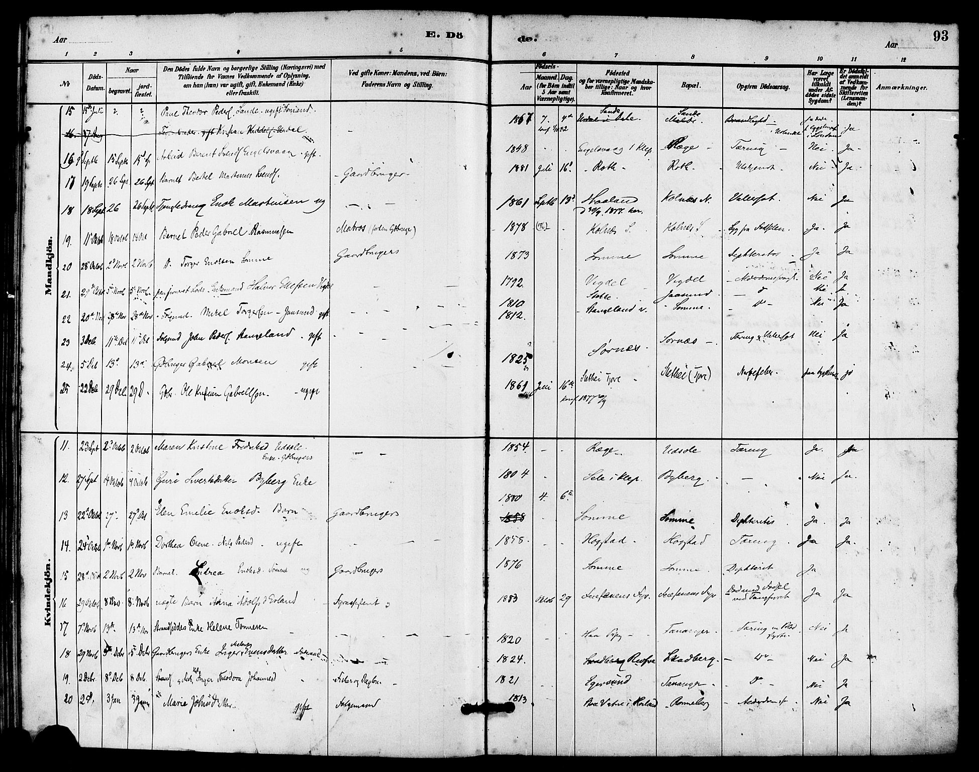 Håland sokneprestkontor, AV/SAST-A-101802/001/30BA/L0010: Parish register (official) no. A 9, 1883-1888, p. 93