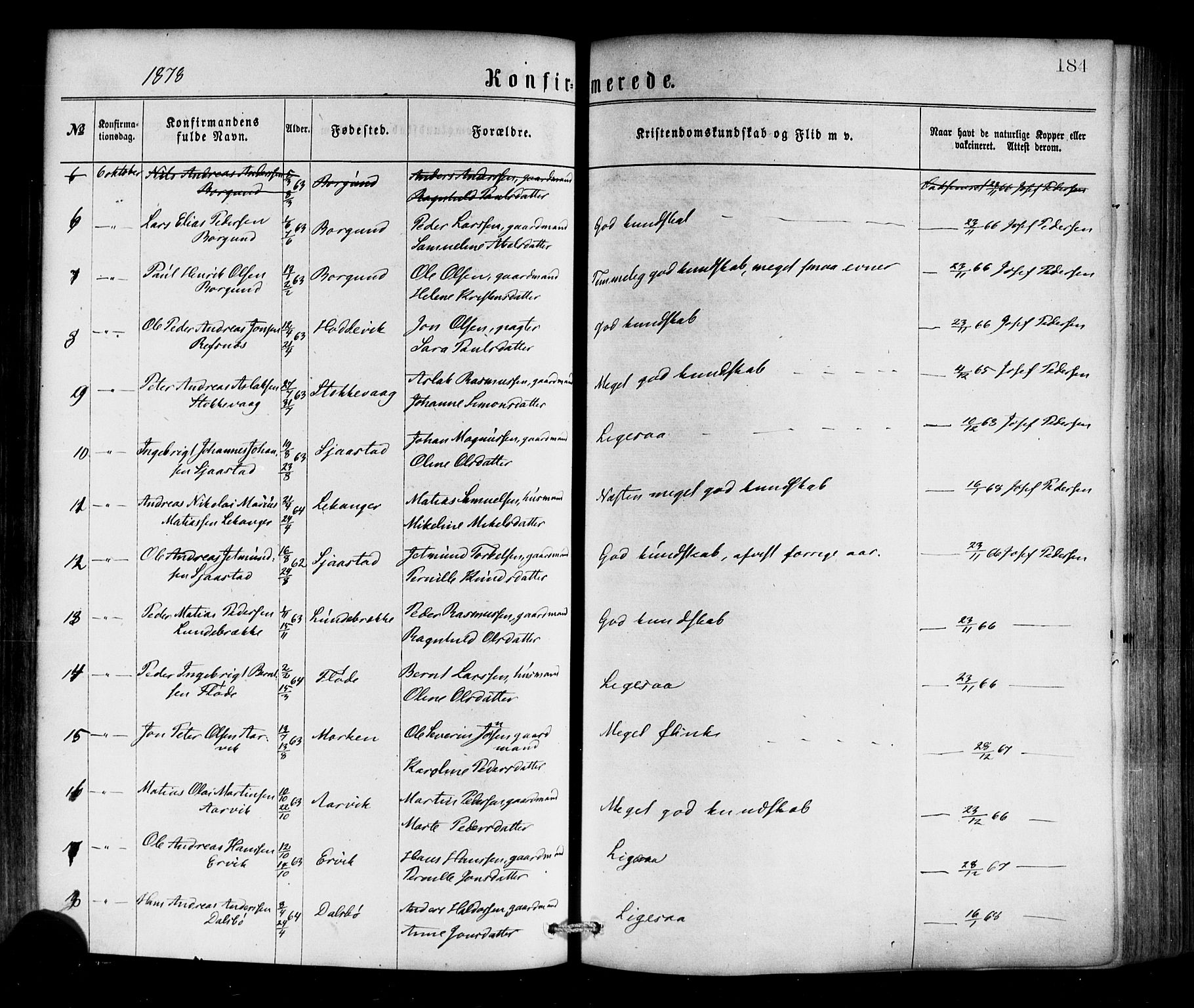 Selje sokneprestembete, SAB/A-99938/H/Ha/Haa/Haaa: Parish register (official) no. A 12, 1870-1880, p. 184