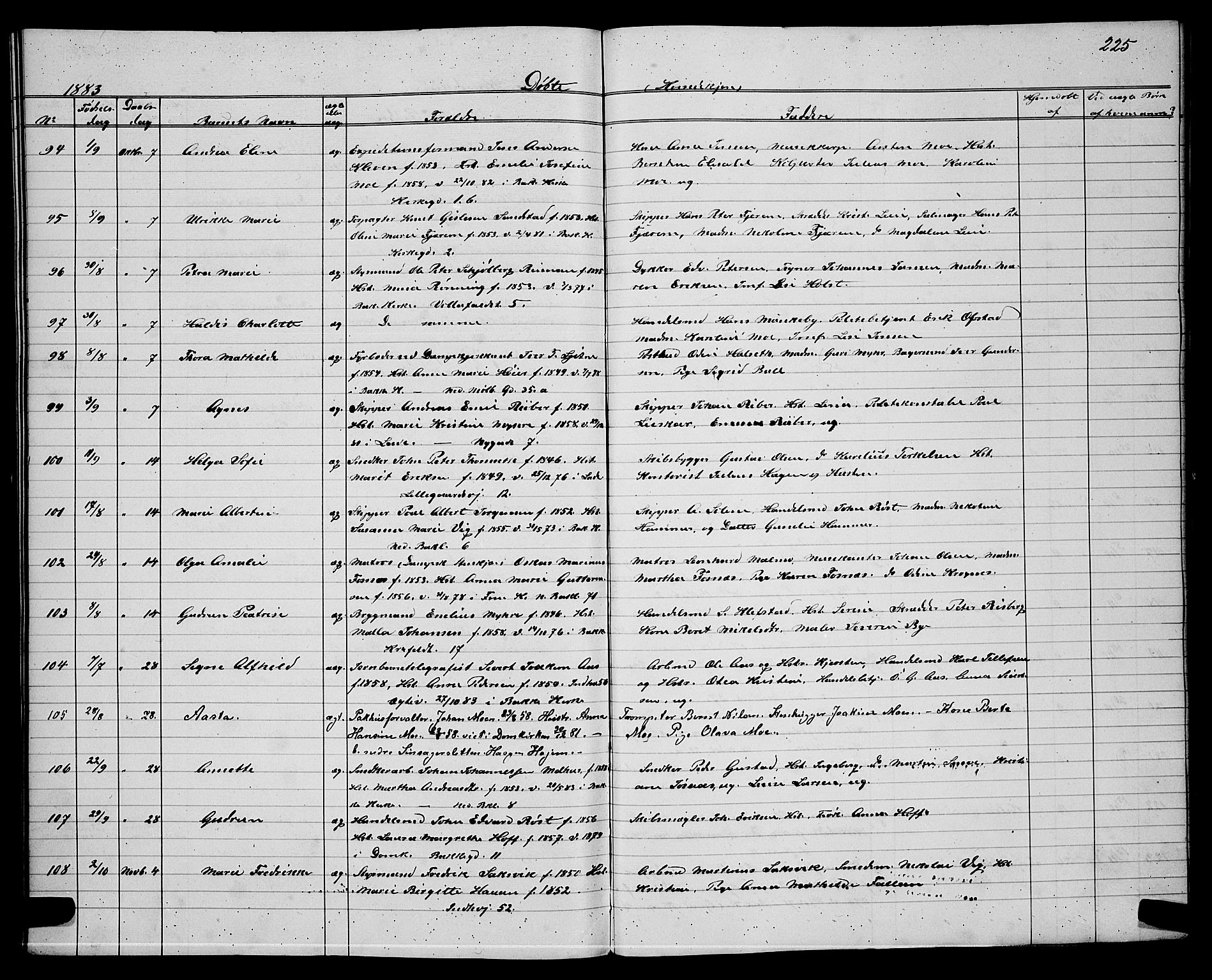 Ministerialprotokoller, klokkerbøker og fødselsregistre - Sør-Trøndelag, SAT/A-1456/604/L0220: Parish register (copy) no. 604C03, 1870-1885, p. 225