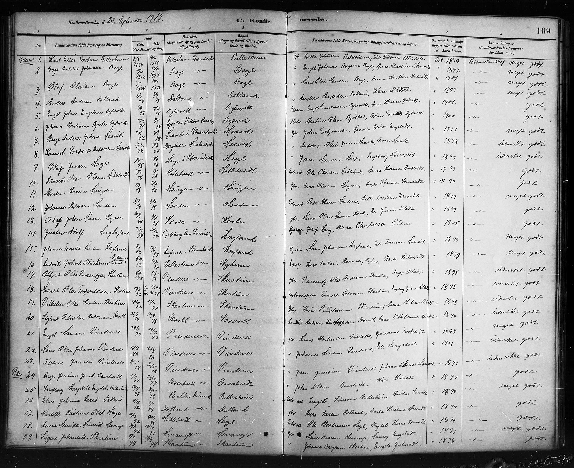 Fusa sokneprestembete, SAB/A-75401/H/Hab: Parish register (copy) no. C 2, 1886-1926, p. 169