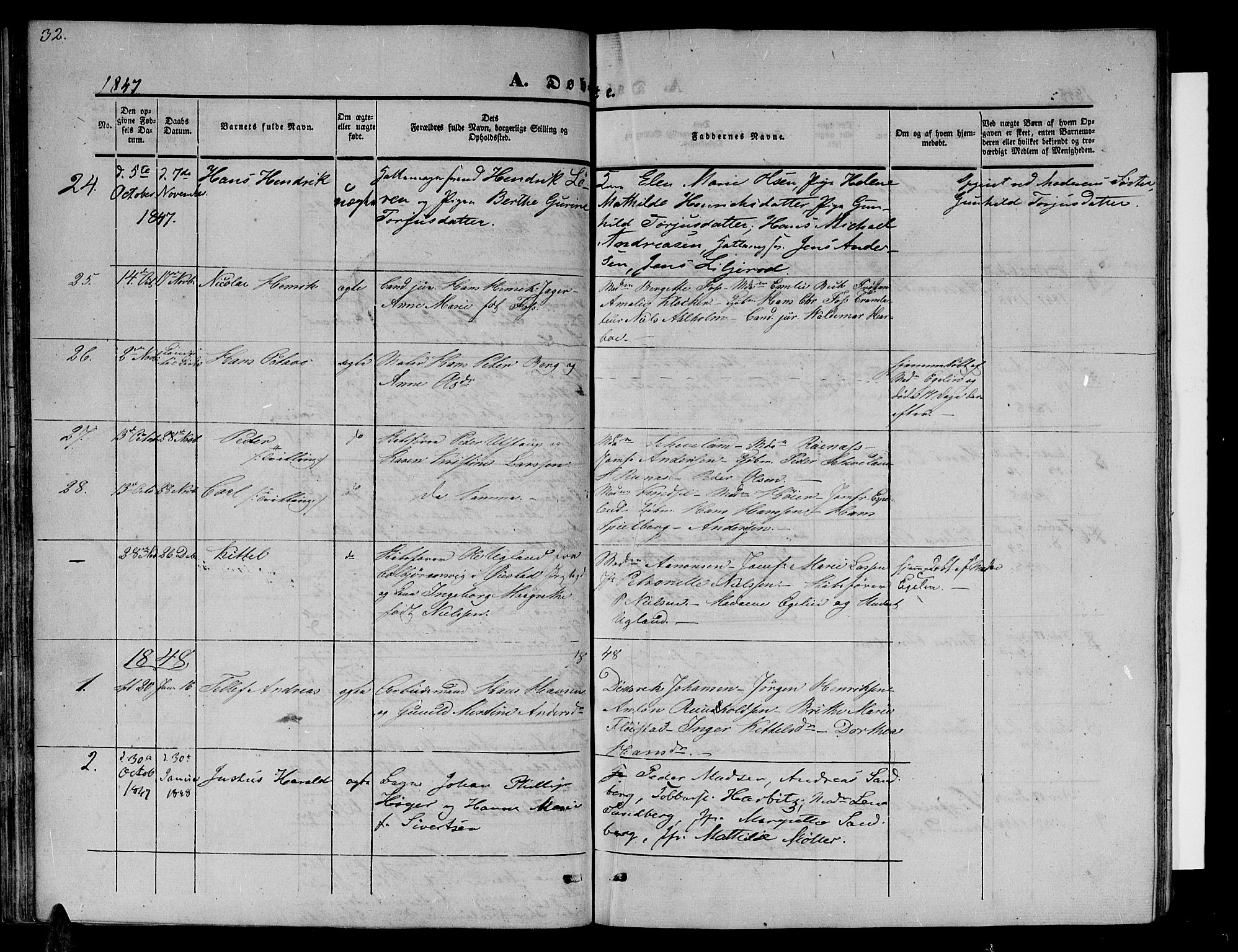 Arendal sokneprestkontor, Trefoldighet, SAK/1111-0040/F/Fb/L0002: Parish register (copy) no. B 2, 1838-1860, p. 32
