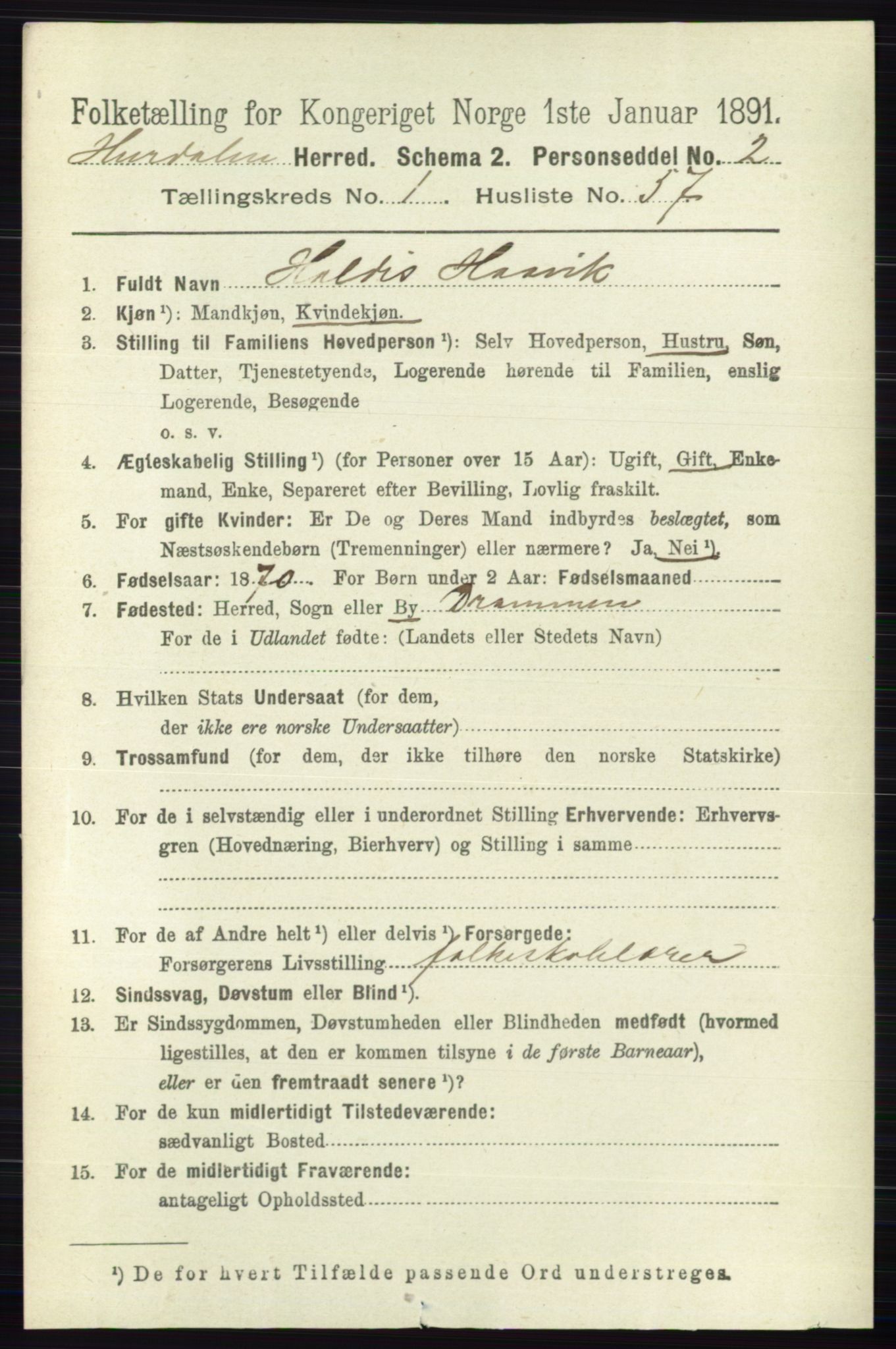 RA, 1891 census for 0239 Hurdal, 1891, p. 440