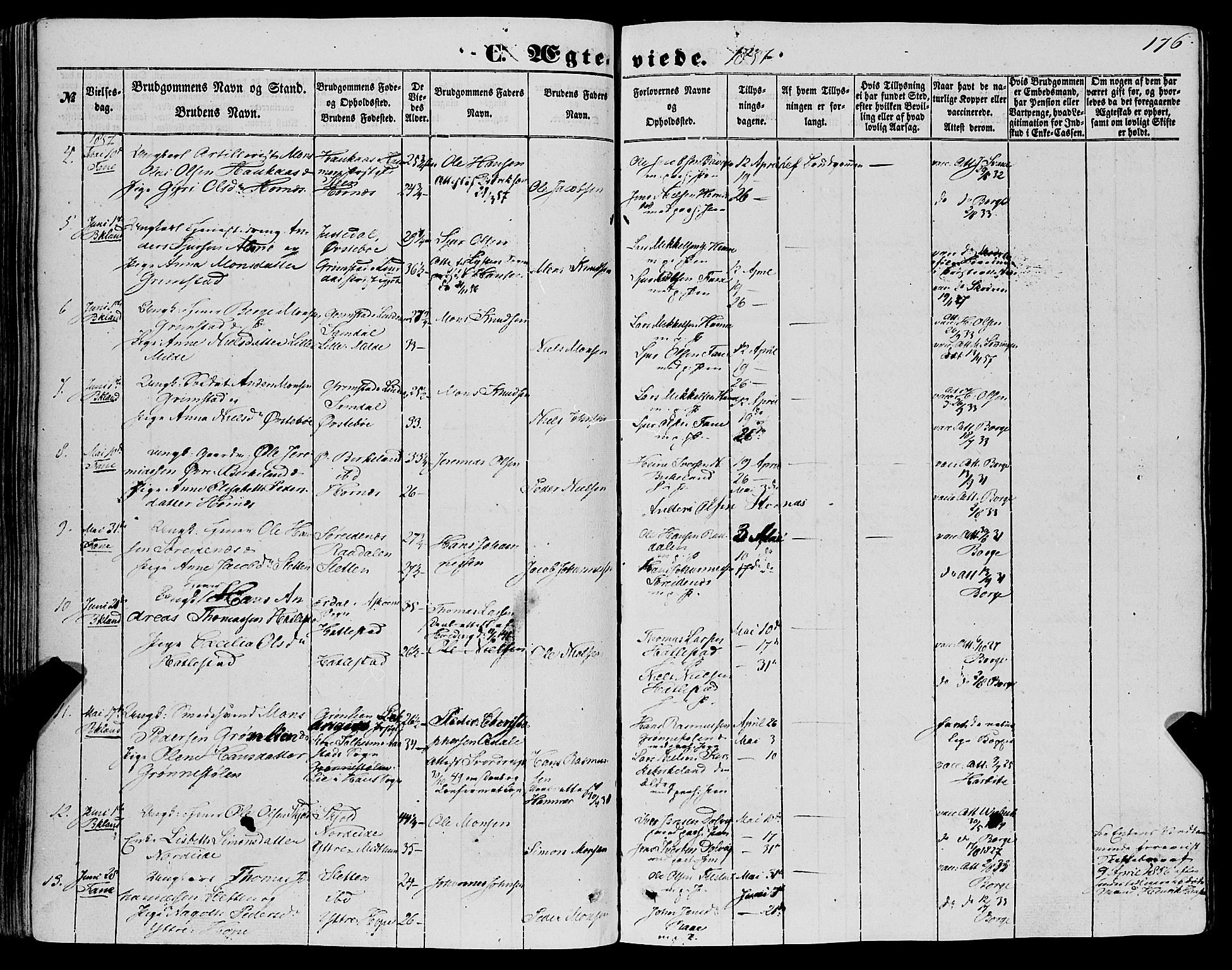Fana Sokneprestembete, SAB/A-75101/H/Haa/Haaa/L0011: Parish register (official) no. A 11, 1851-1862, p. 176