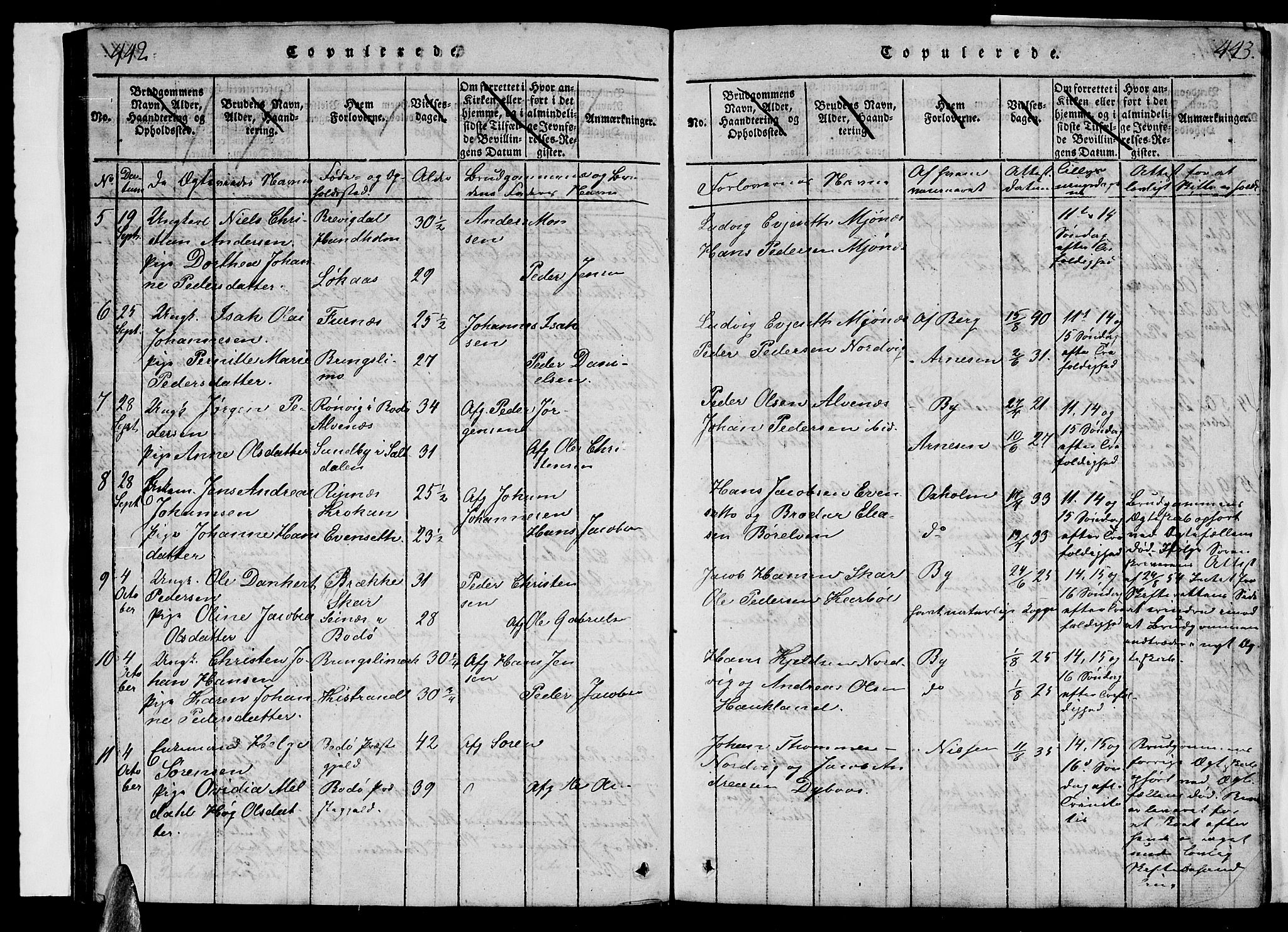 Ministerialprotokoller, klokkerbøker og fødselsregistre - Nordland, AV/SAT-A-1459/852/L0752: Parish register (copy) no. 852C03, 1840-1855, p. 442-443