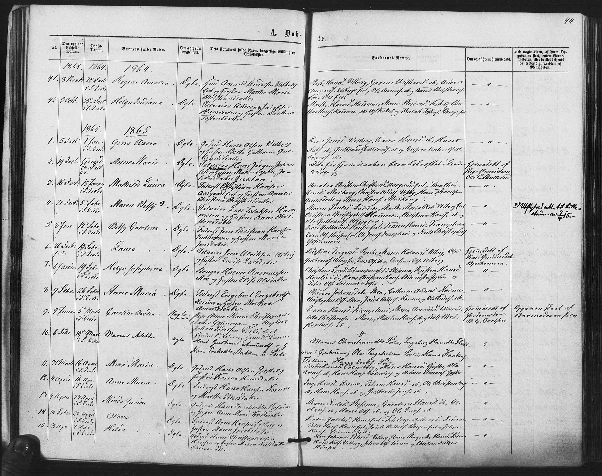 Sørum prestekontor Kirkebøker, SAO/A-10303/F/Fa/L0006: Parish register (official) no. I 6, 1864-1877, p. 44