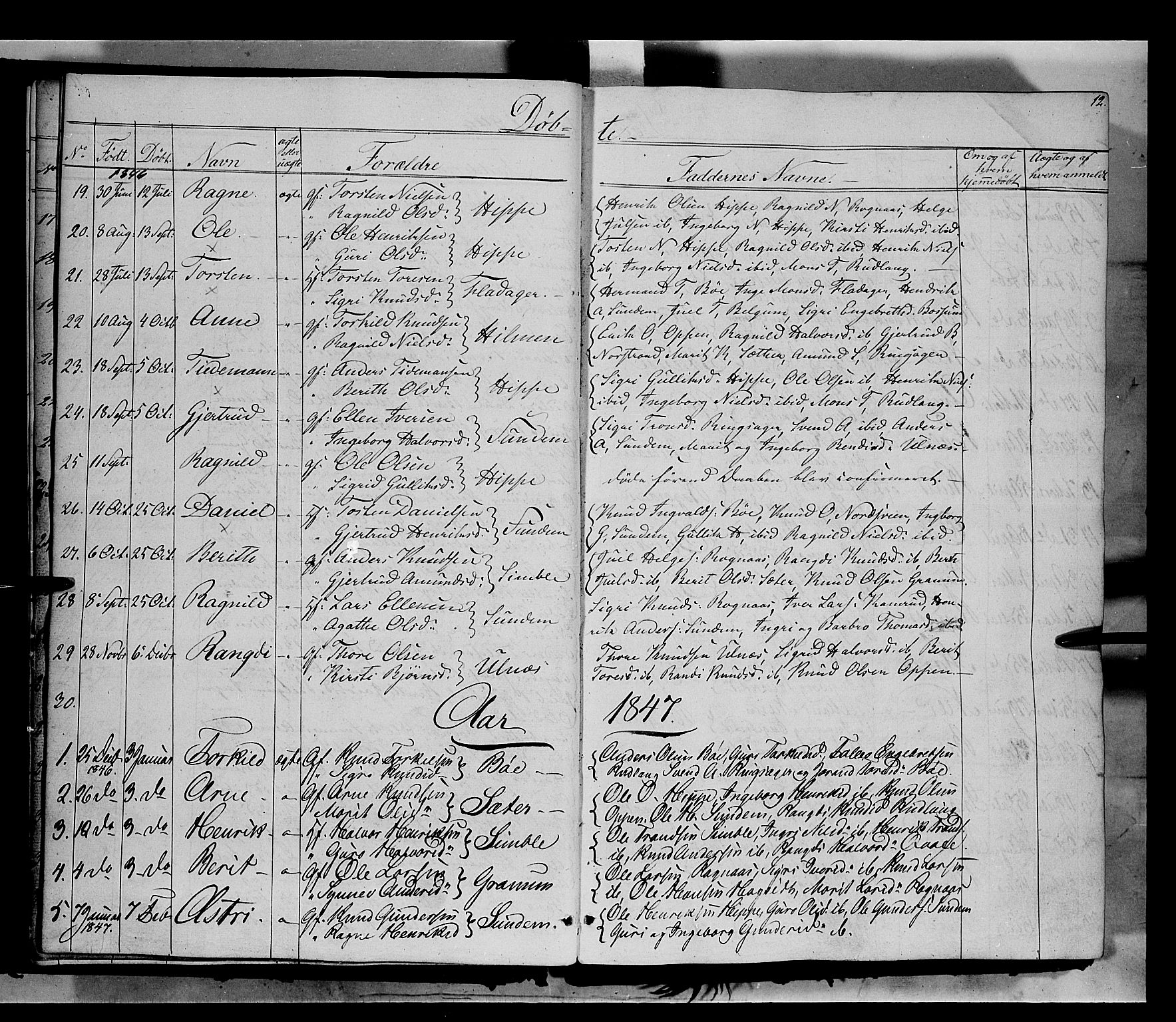 Nord-Aurdal prestekontor, SAH/PREST-132/H/Ha/Haa/L0006: Parish register (official) no. 6, 1842-1863, p. 12