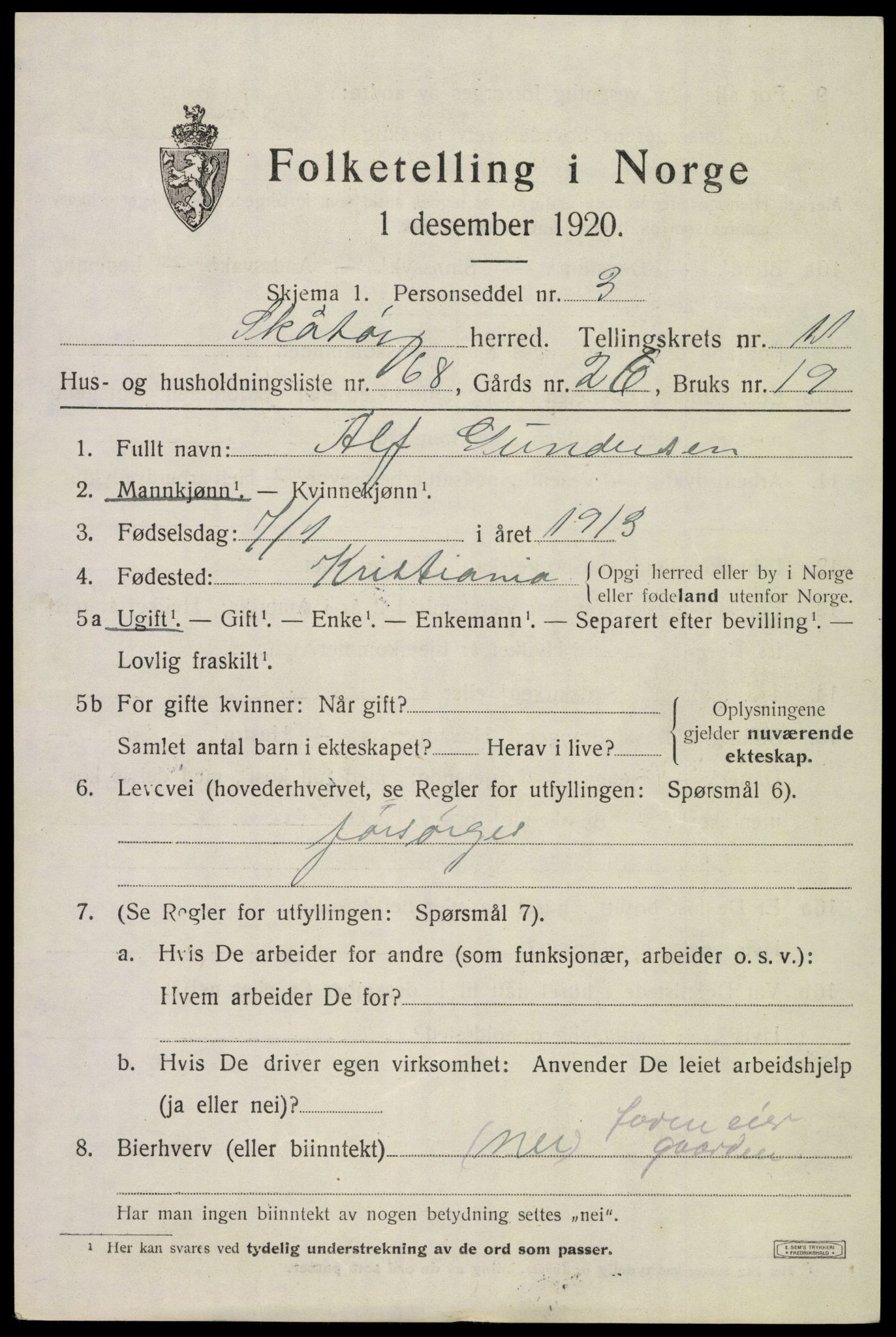 SAKO, 1920 census for Skåtøy, 1920, p. 8188