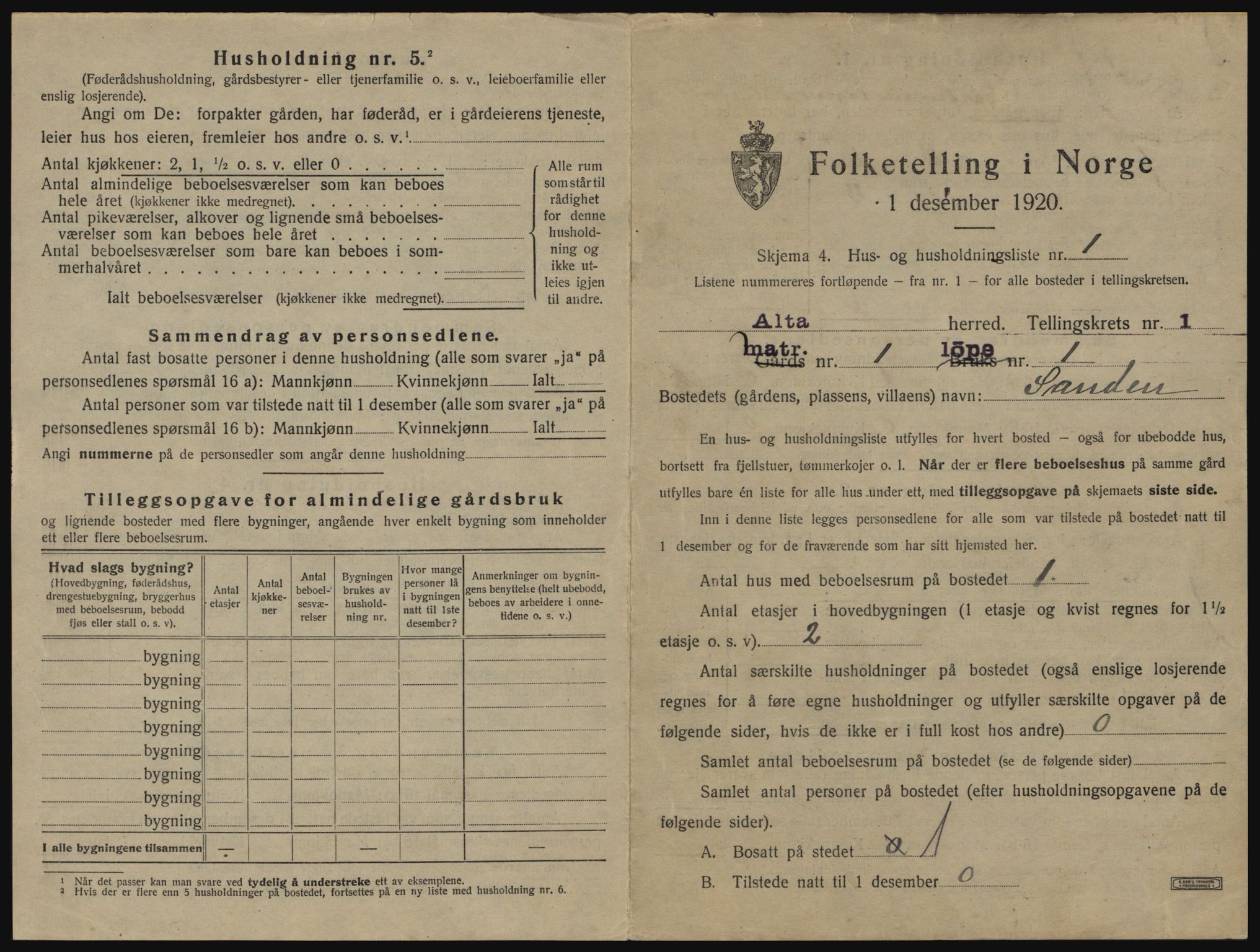 SATØ, 1920 census for Alta, 1920, p. 40