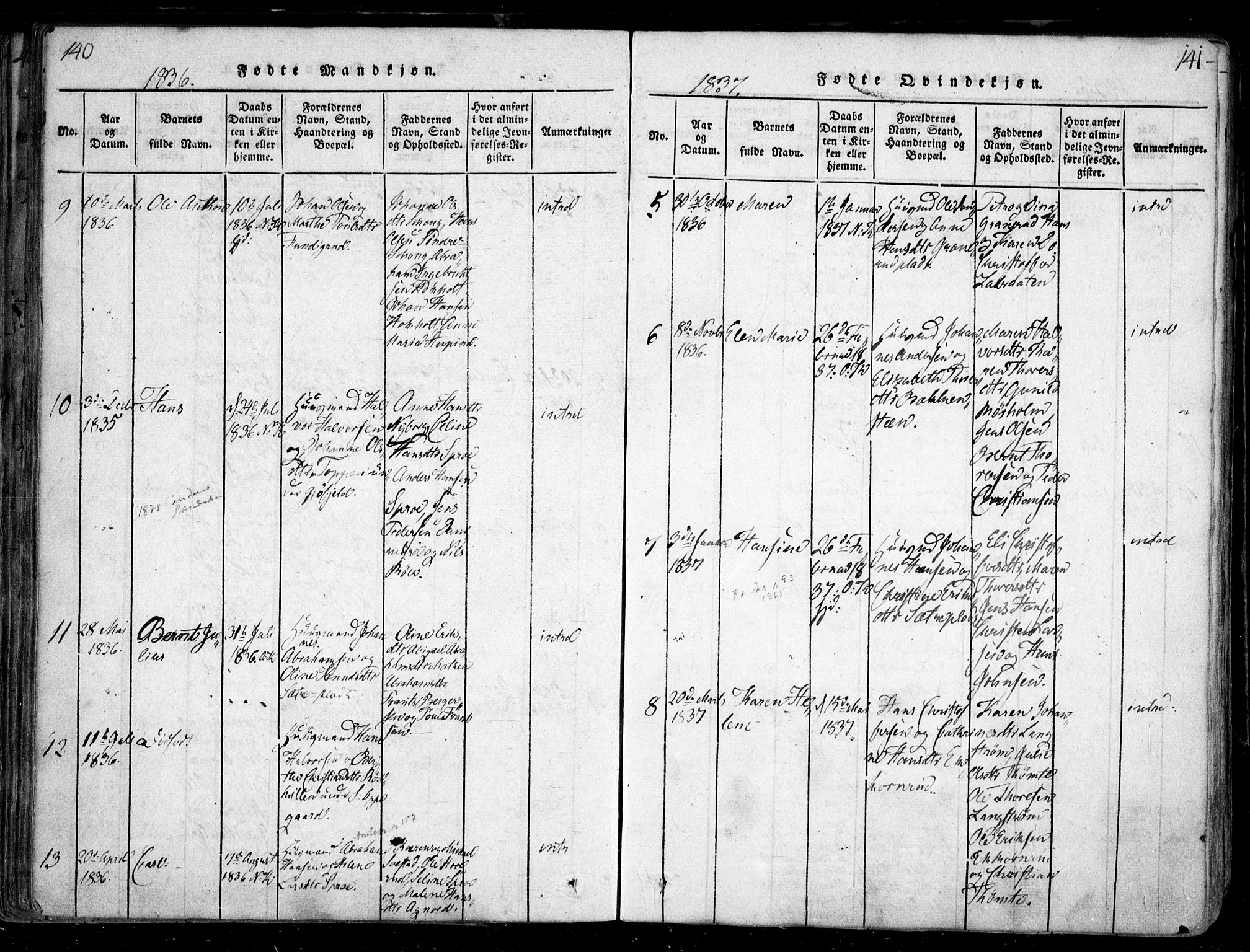 Nesodden prestekontor Kirkebøker, SAO/A-10013/F/Fa/L0006: Parish register (official) no. I 6, 1814-1847, p. 140-141