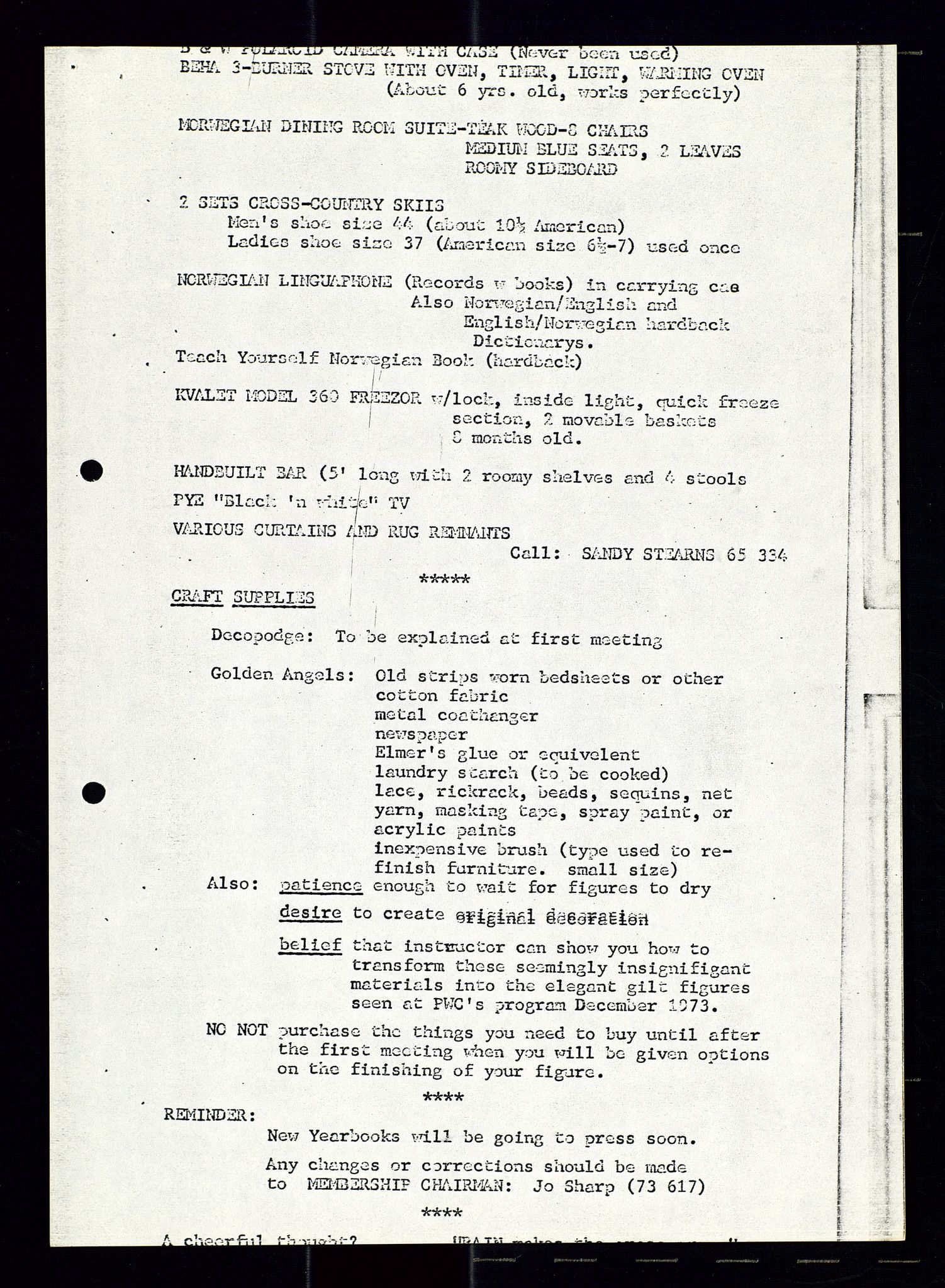 PA 1547 - Petroleum Wives Club, AV/SAST-A-101974/X/Xa/L0001: Newsletters (1971-1978)/radiointervjuer på kasett (1989-1992), 1970-1978