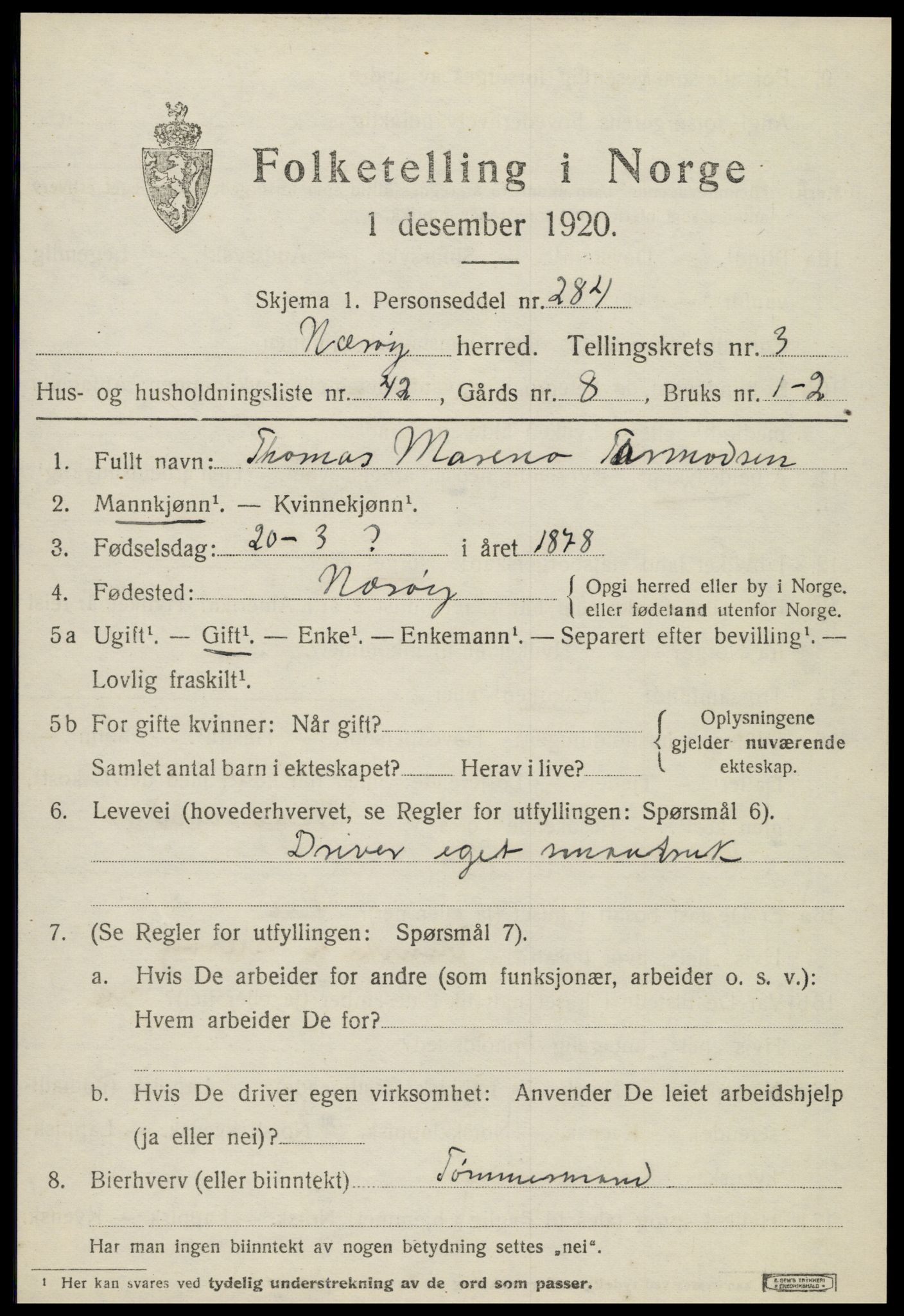 SAT, 1920 census for Nærøy, 1920, p. 2089