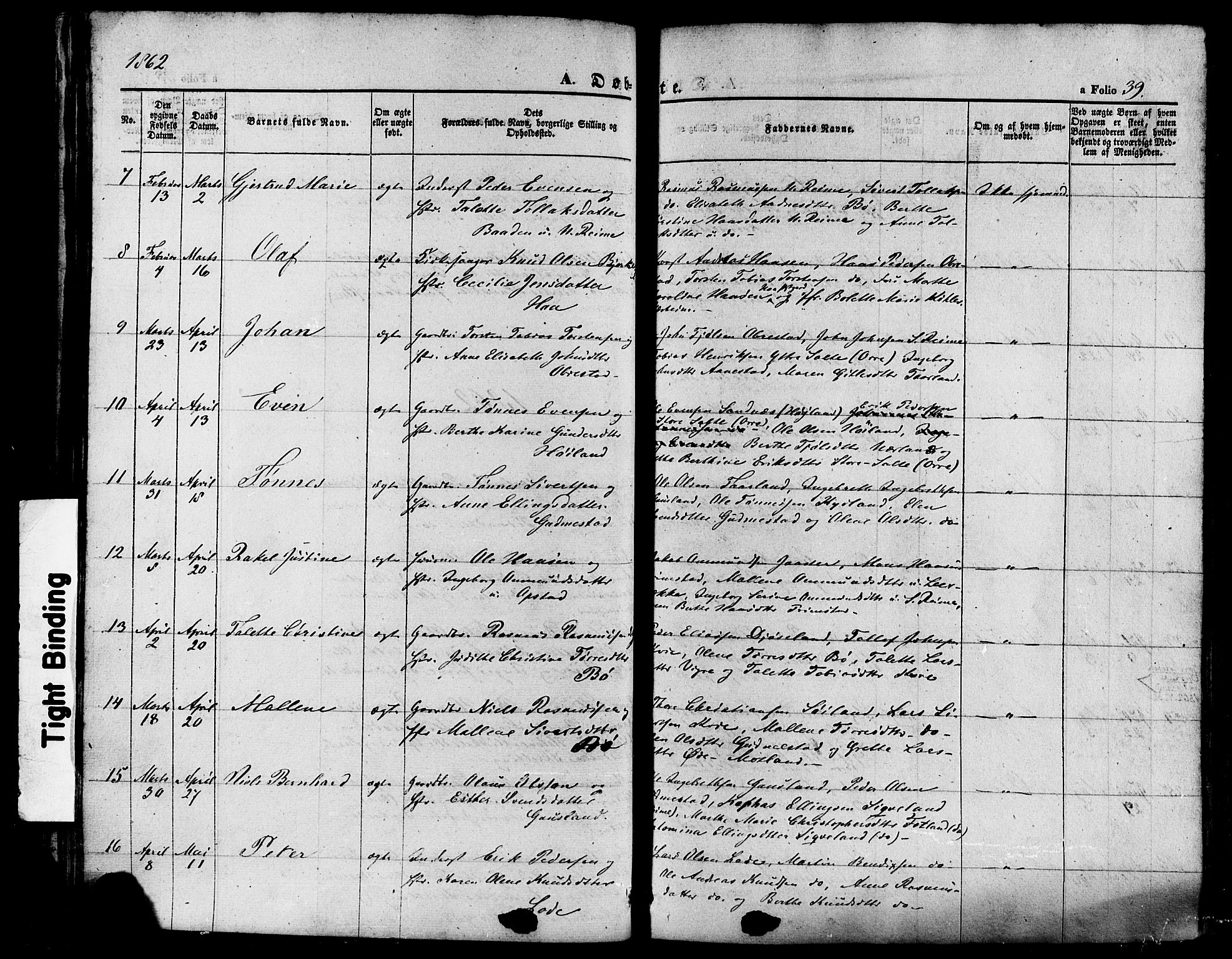 Hå sokneprestkontor, SAST/A-101801/001/30BA/L0008: Parish register (official) no. A 7, 1853-1878, p. 39