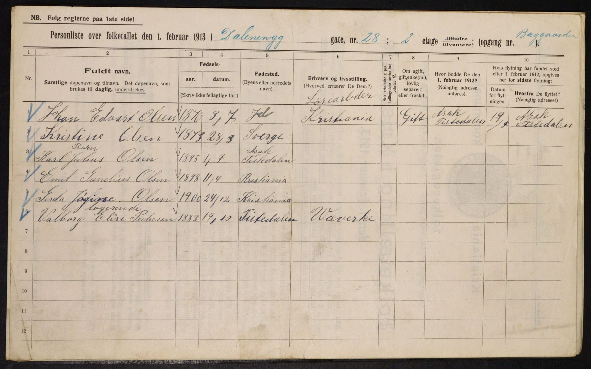 OBA, Municipal Census 1913 for Kristiania, 1913, p. 17627