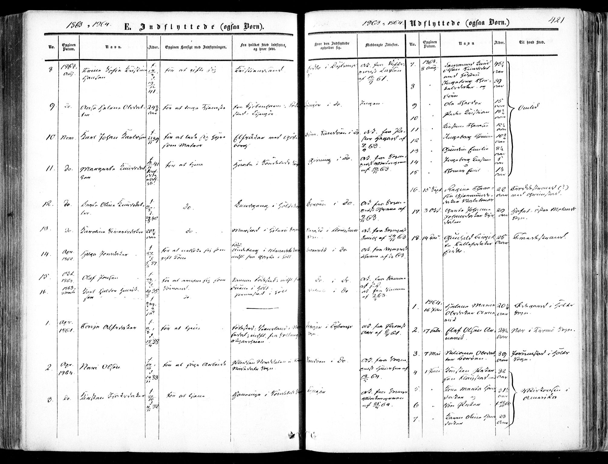 Dypvåg sokneprestkontor, SAK/1111-0007/F/Fa/Faa/L0006: Parish register (official) no. A 6, 1855-1872, p. 421