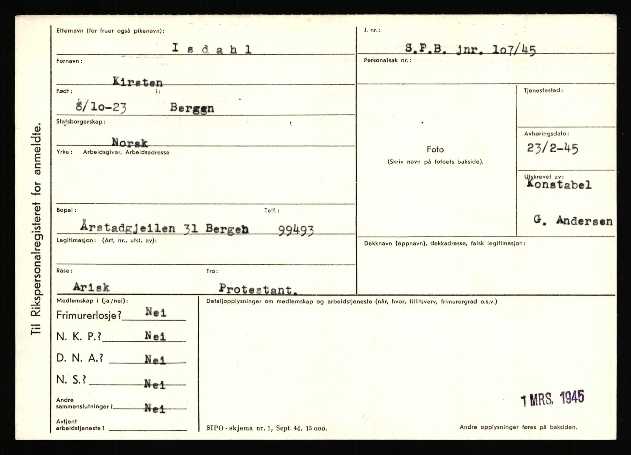 Statspolitiet - Hovedkontoret / Osloavdelingen, AV/RA-S-1329/C/Ca/L0007: Hol - Joelsen, 1943-1945, p. 2589