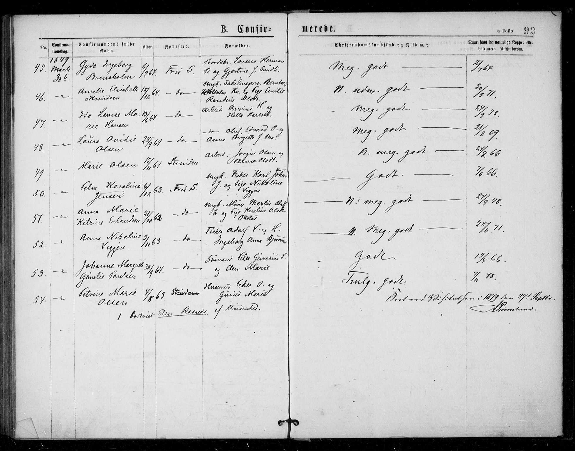 Ministerialprotokoller, klokkerbøker og fødselsregistre - Sør-Trøndelag, AV/SAT-A-1456/602/L0121: Parish register (official) no. 602A19, 1872-1879, p. 92