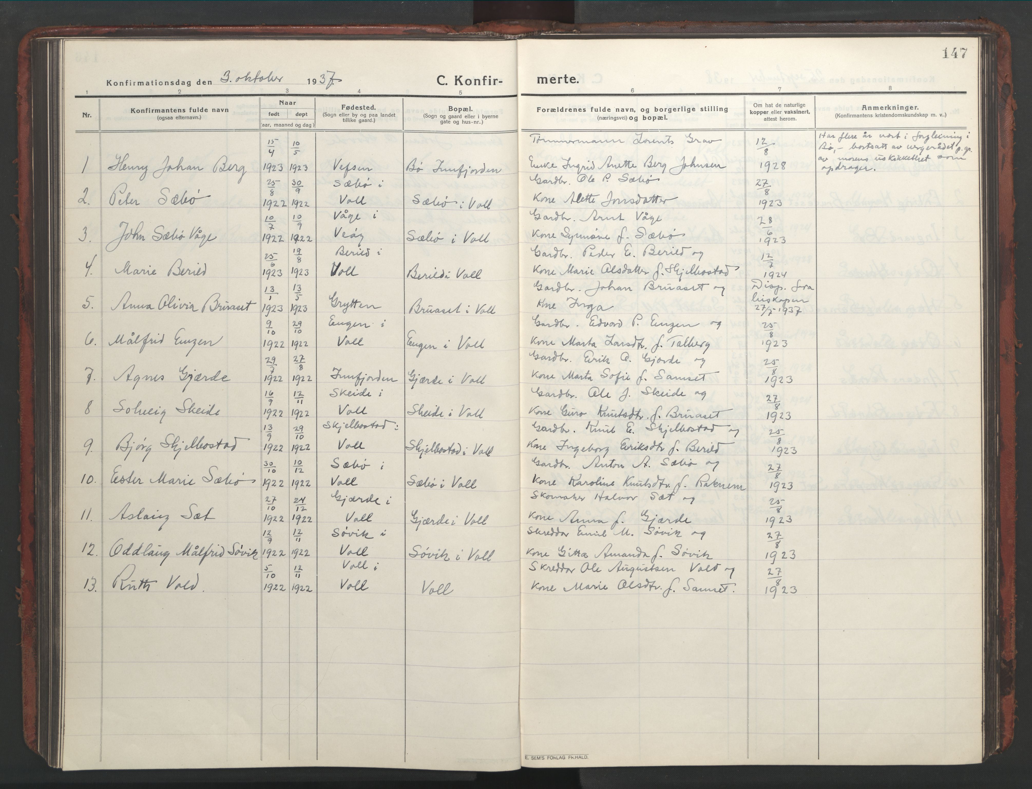 Ministerialprotokoller, klokkerbøker og fødselsregistre - Møre og Romsdal, AV/SAT-A-1454/543/L0565: Parish register (copy) no. 543C03, 1916-1955, p. 147