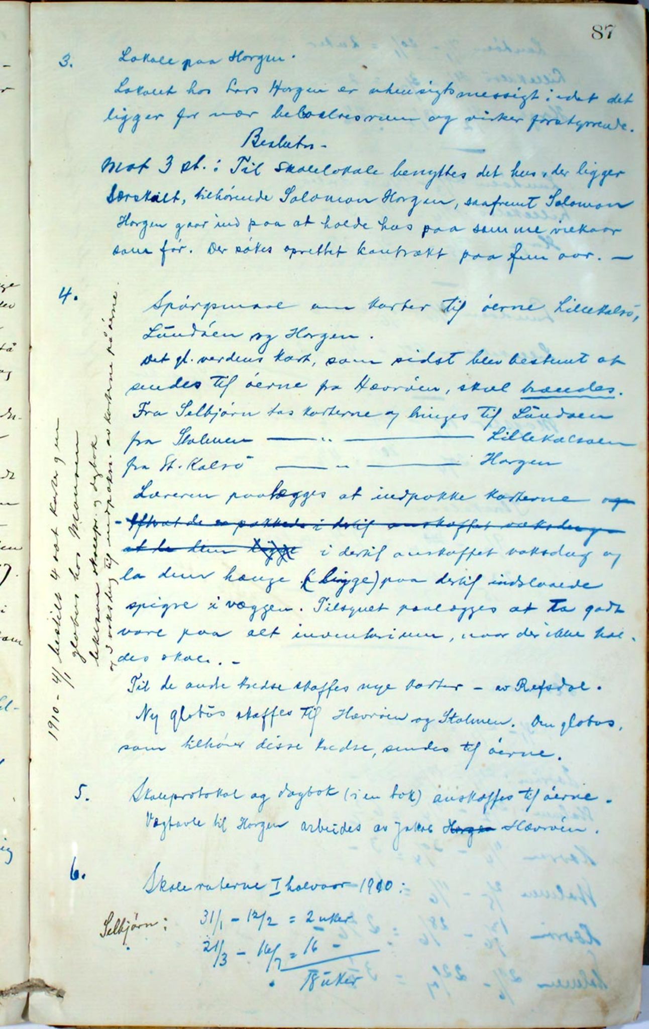 Austevoll kommune. Skulestyret, IKAH/1244-211/A/Aa/L0001: Møtebok for Møkster skulestyre, 1878-1910, p. 87a