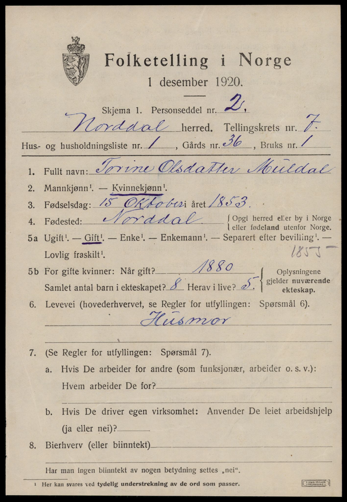 SAT, 1920 census for Norddal, 1920, p. 3359