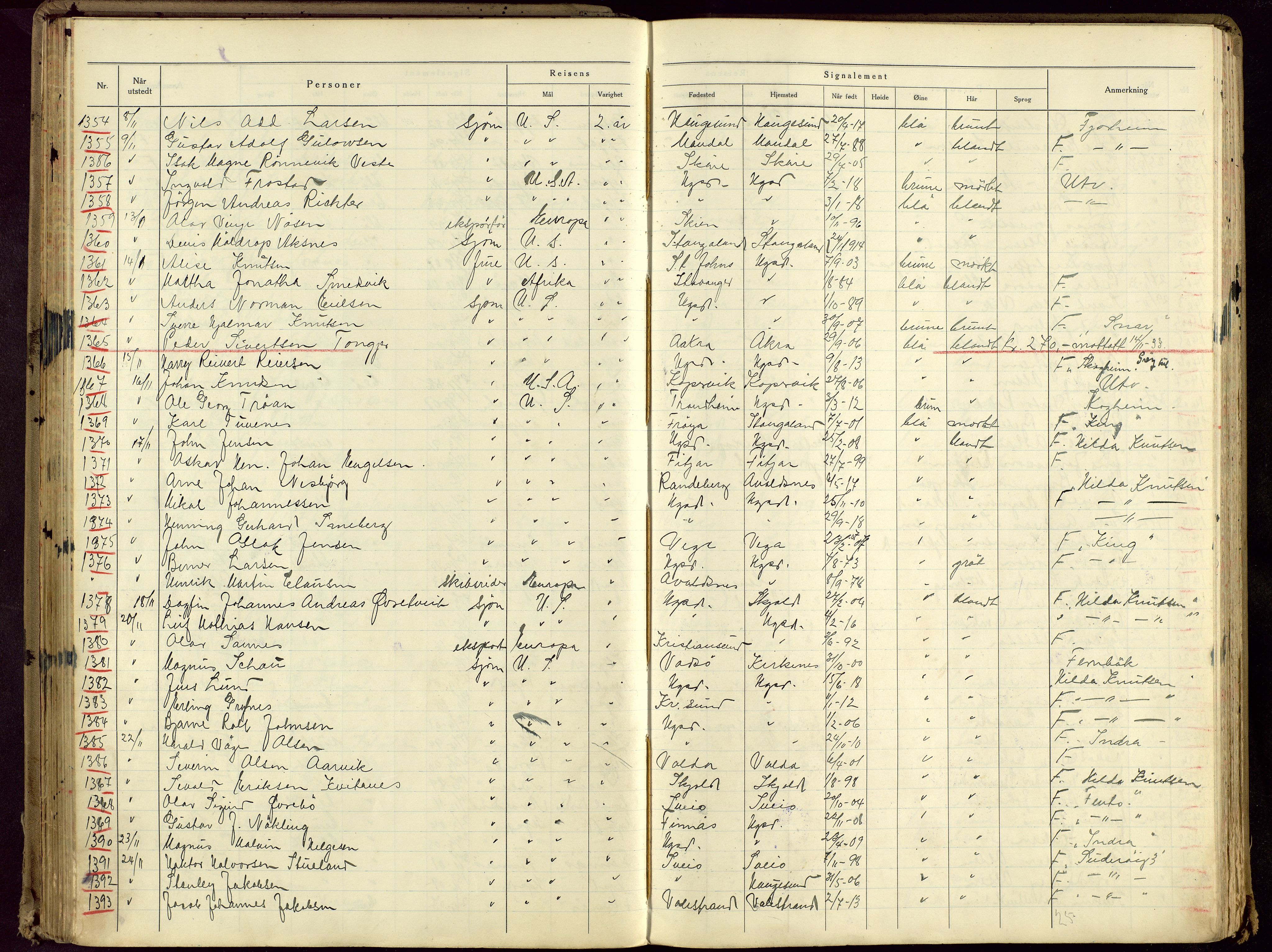 Haugesund politikammer, AV/SAST-A-100440/K/L0005: Passprotokoll 23/12-34-24/12-36, 1934-1936, p. 69