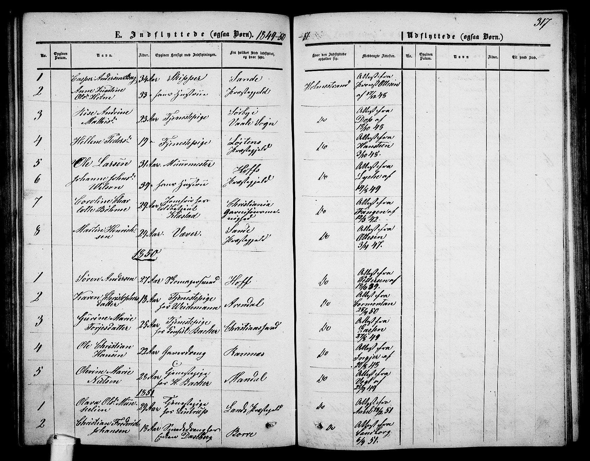 Holmestrand kirkebøker, AV/SAKO-A-346/G/Ga/L0003: Parish register (copy) no. 3, 1849-1874, p. 317