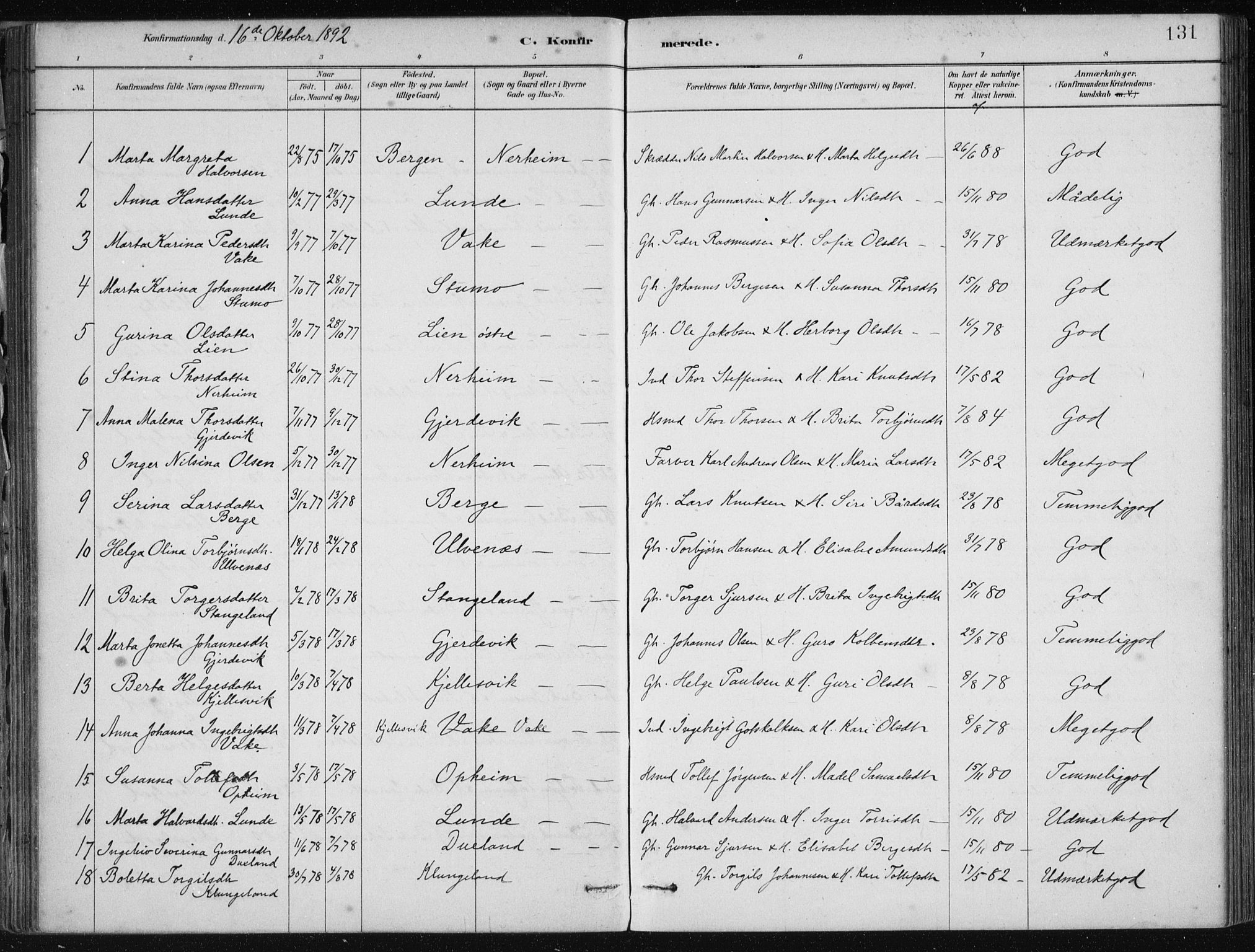 Fjelberg sokneprestembete, AV/SAB-A-75201/H/Haa: Parish register (official) no. D 1, 1879-1918, p. 131