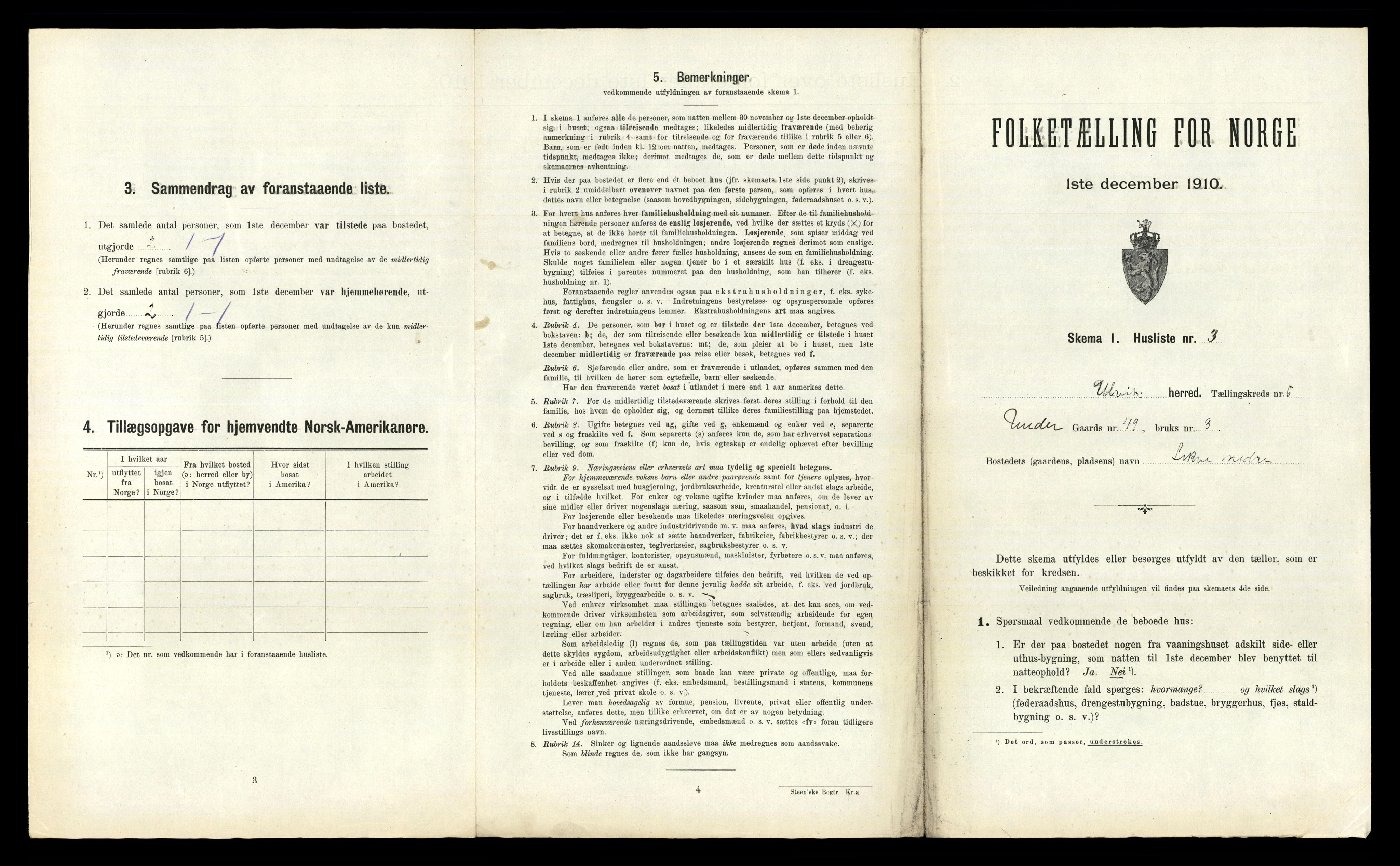 RA, 1910 census for Ulvik, 1910, p. 270