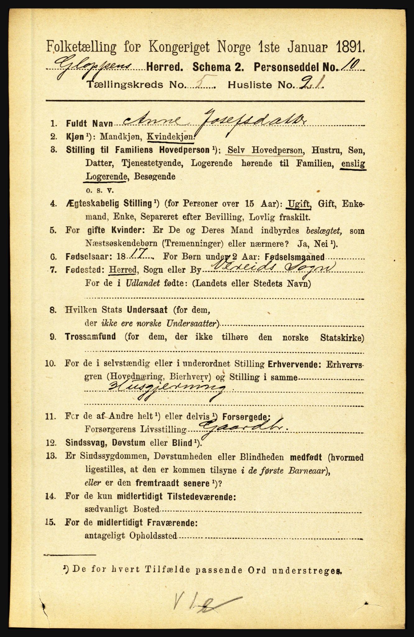 RA, 1891 census for 1445 Gloppen, 1891, p. 2194