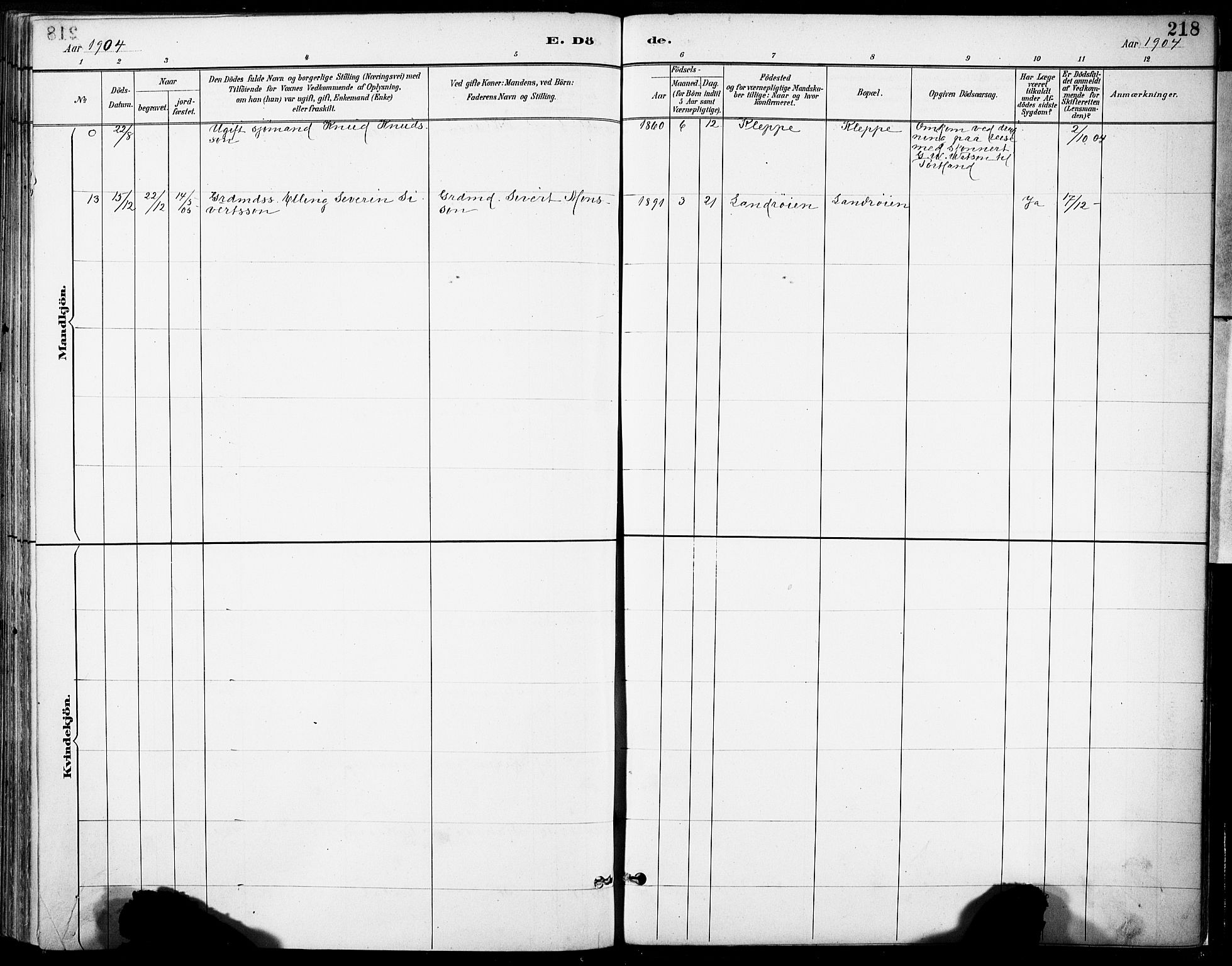 Tysnes sokneprestembete, AV/SAB-A-78601/H/Haa: Parish register (official) no. D 1, 1887-1904, p. 218