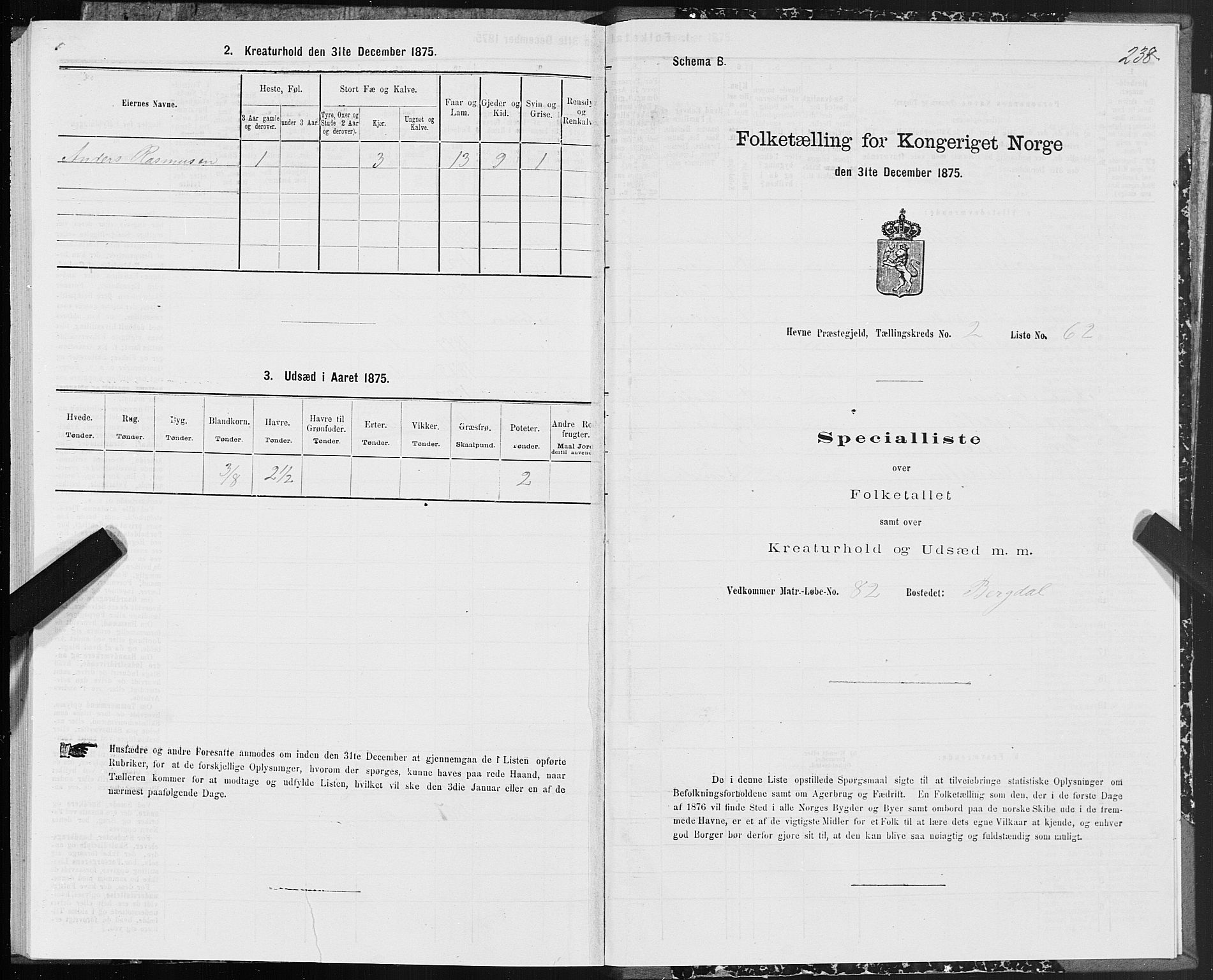 SAT, 1875 census for 1612P Hemne, 1875, p. 1238