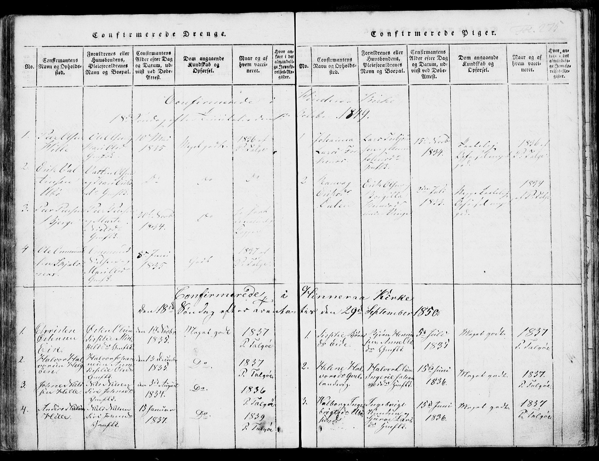 Nedstrand sokneprestkontor, AV/SAST-A-101841/01/IV: Parish register (official) no. A 7, 1816-1870, p. 275