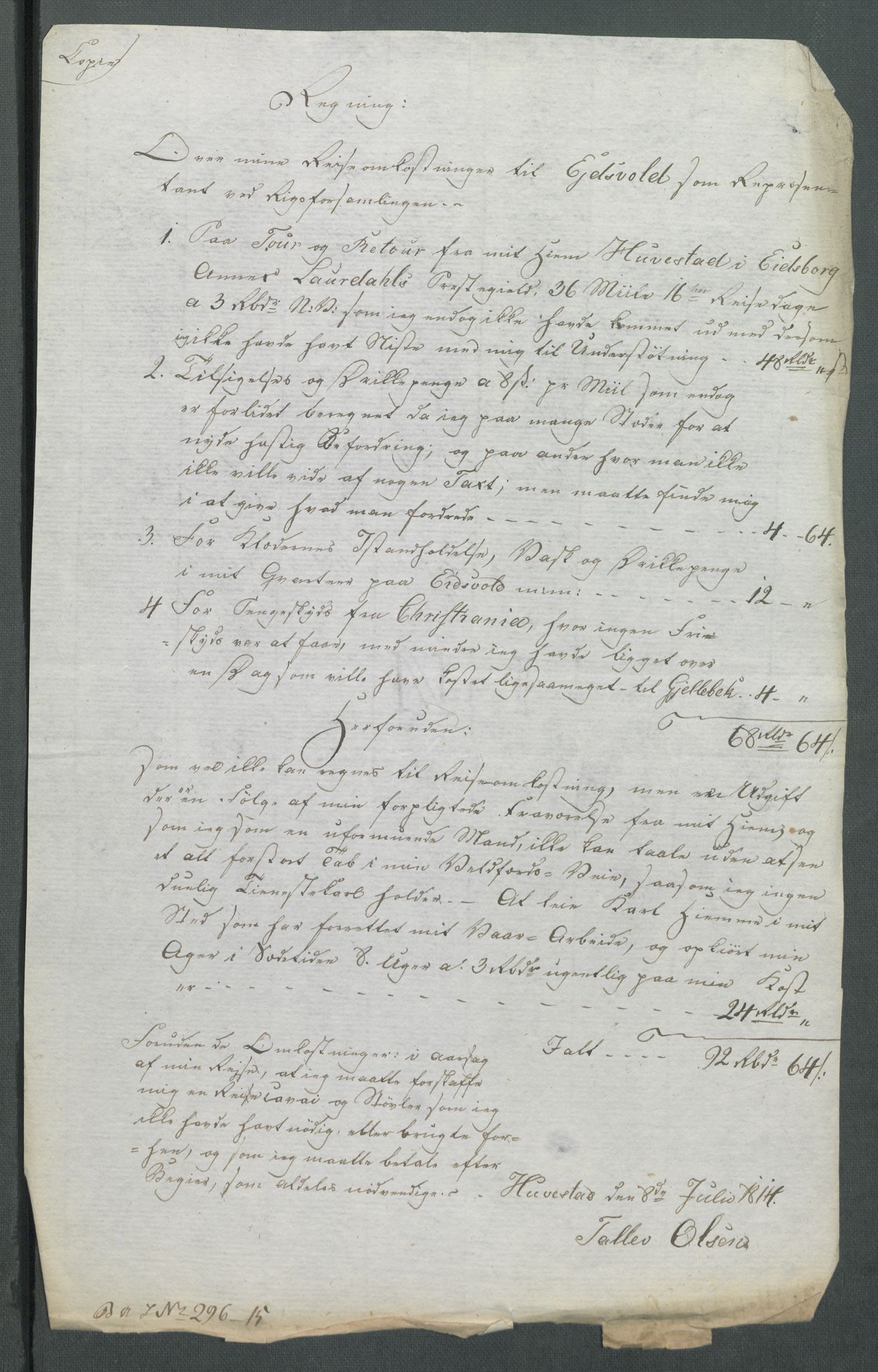 5. departement for finans-, handels- og tollfaget, AV/RA-S-3893/C/Cb/L0014: Regninger fra Riksforsamlingens deputerede, 1814, p. 219