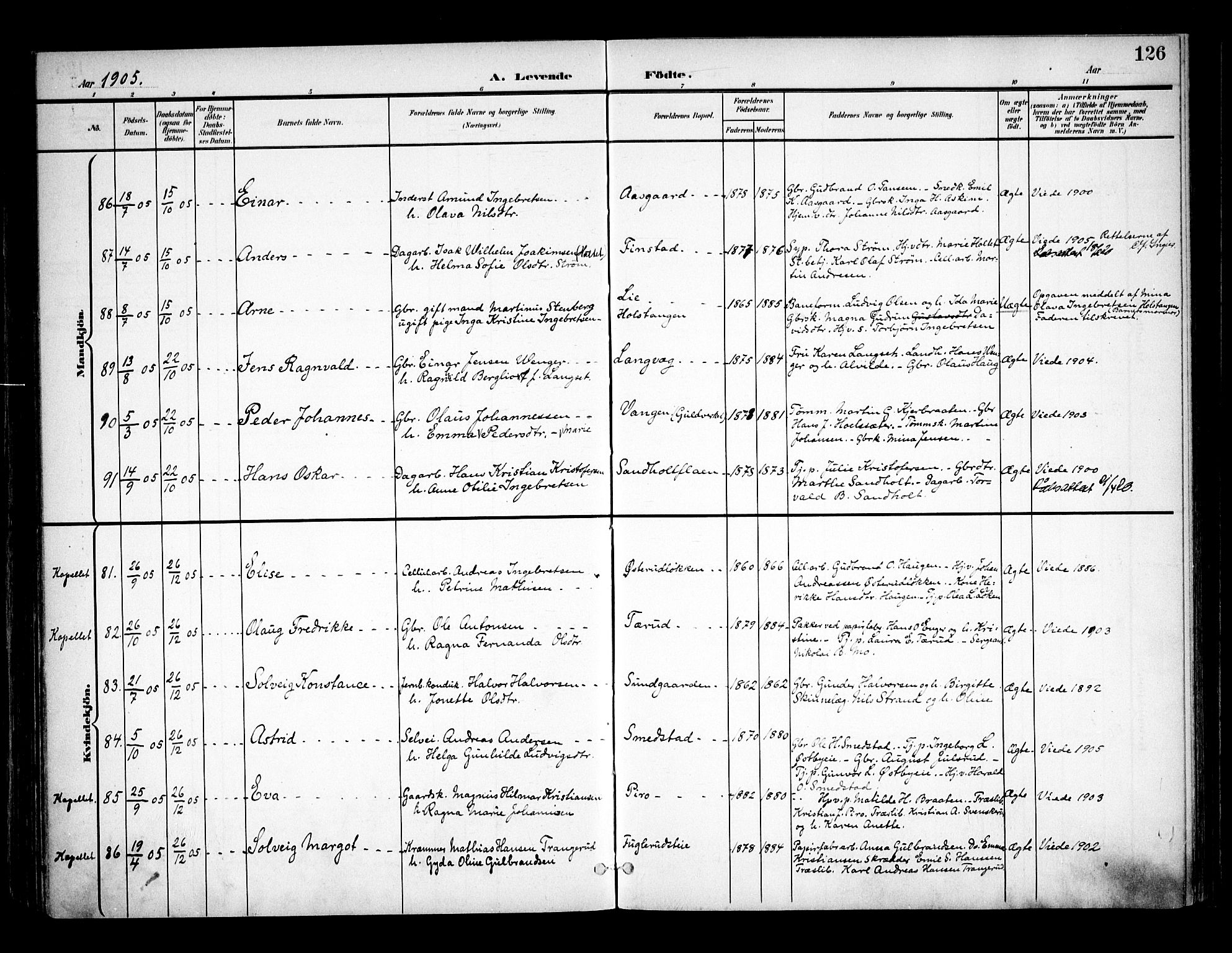 Eidsvoll prestekontor Kirkebøker, SAO/A-10888/F/Fa/L0006: Parish register (official) no. I 6, 1900-1907, p. 126