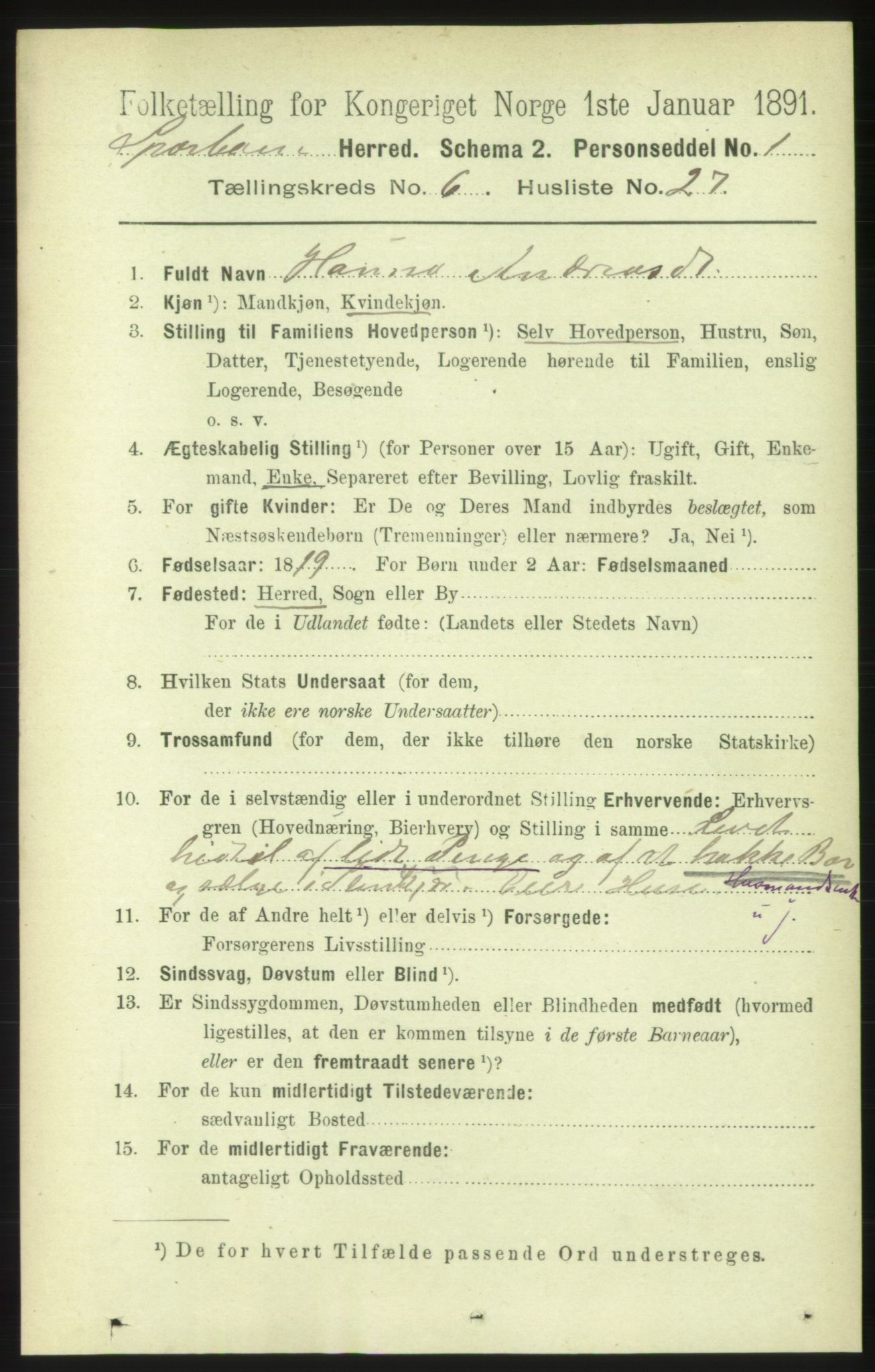 RA, 1891 census for 1731 Sparbu, 1891, p. 2323