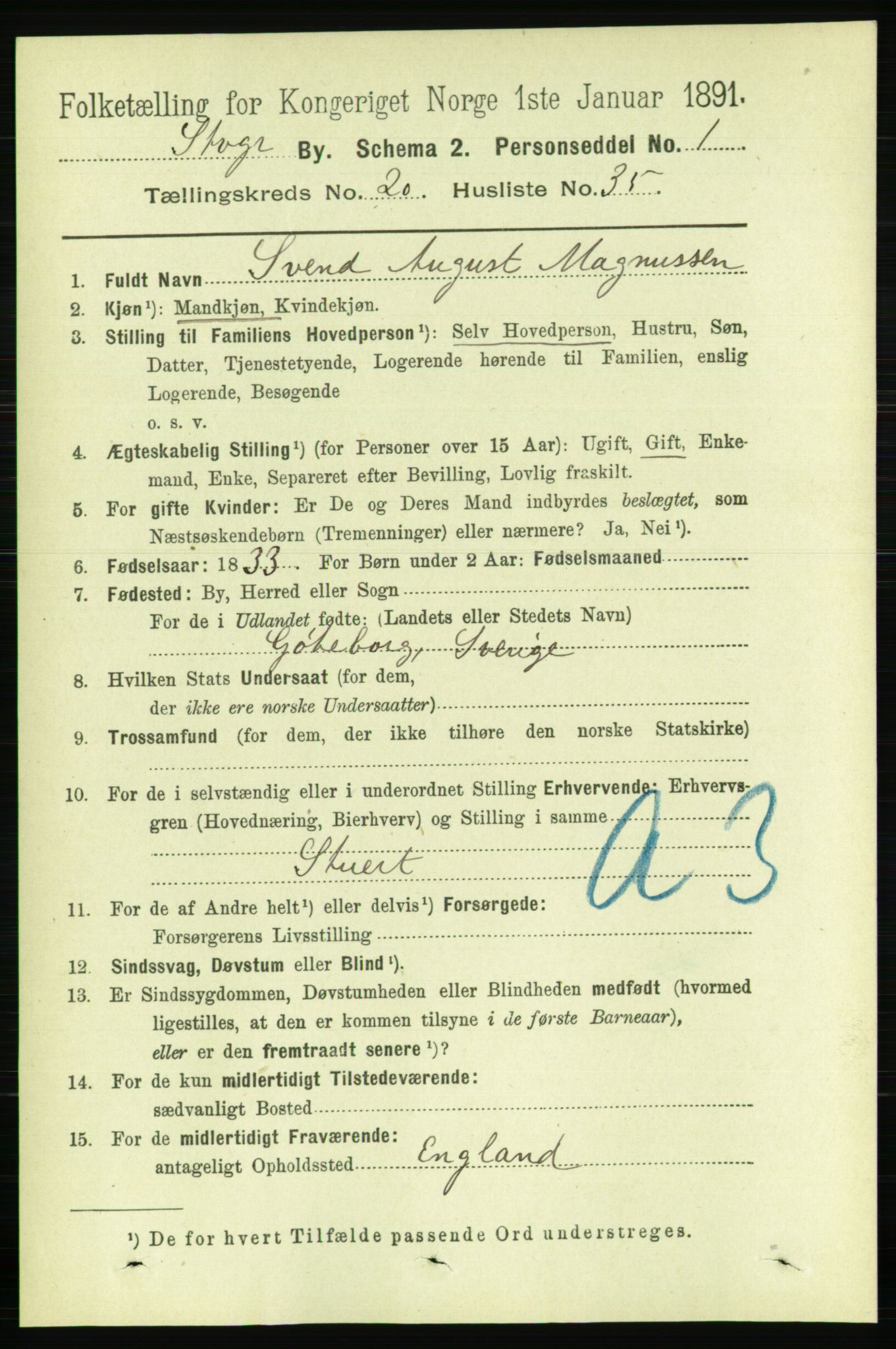 RA, 1891 census for 1103 Stavanger, 1891, p. 23330
