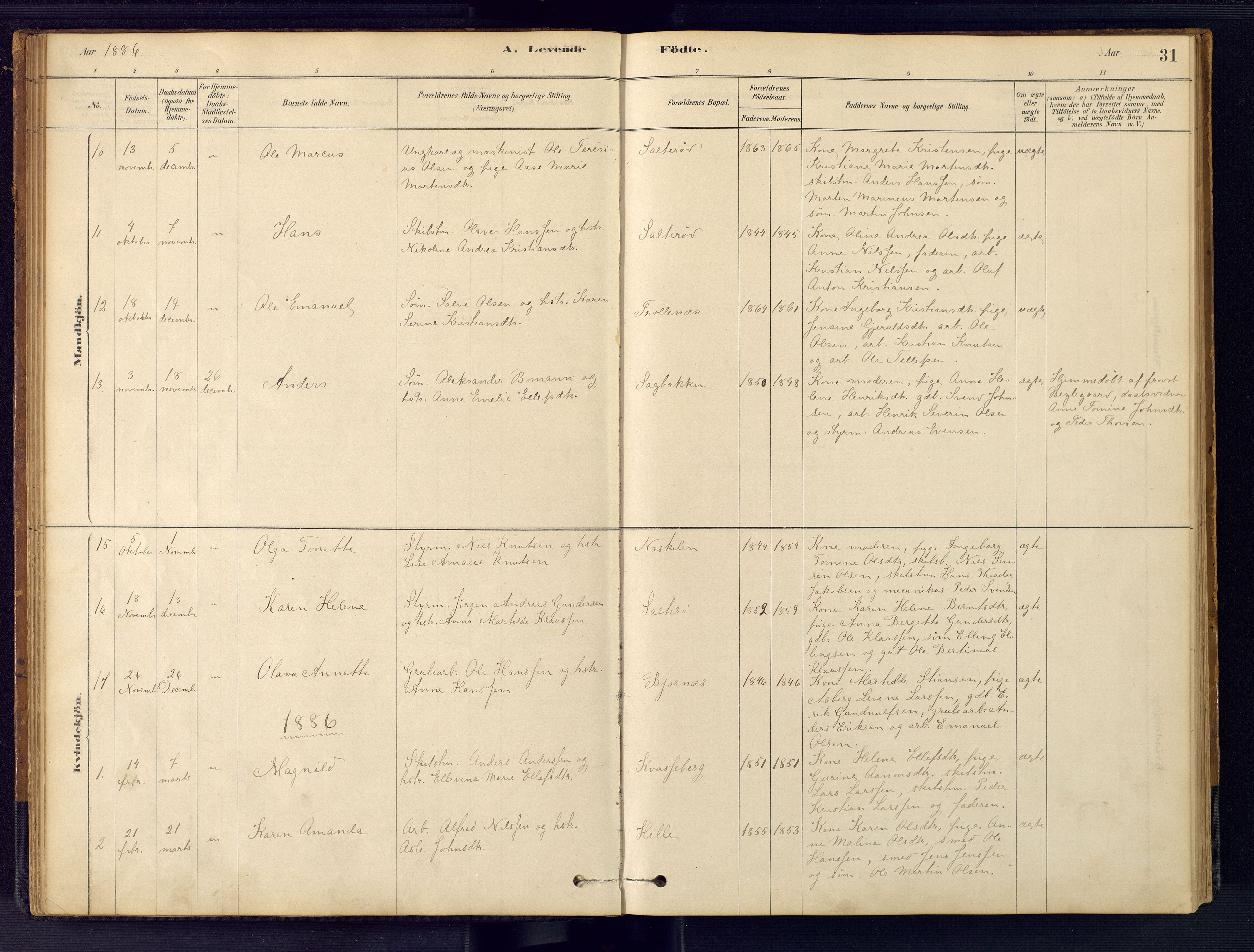 Austre Moland sokneprestkontor, SAK/1111-0001/F/Fb/Fbb/L0001: Parish register (copy) no. B 1, 1878-1904, p. 31