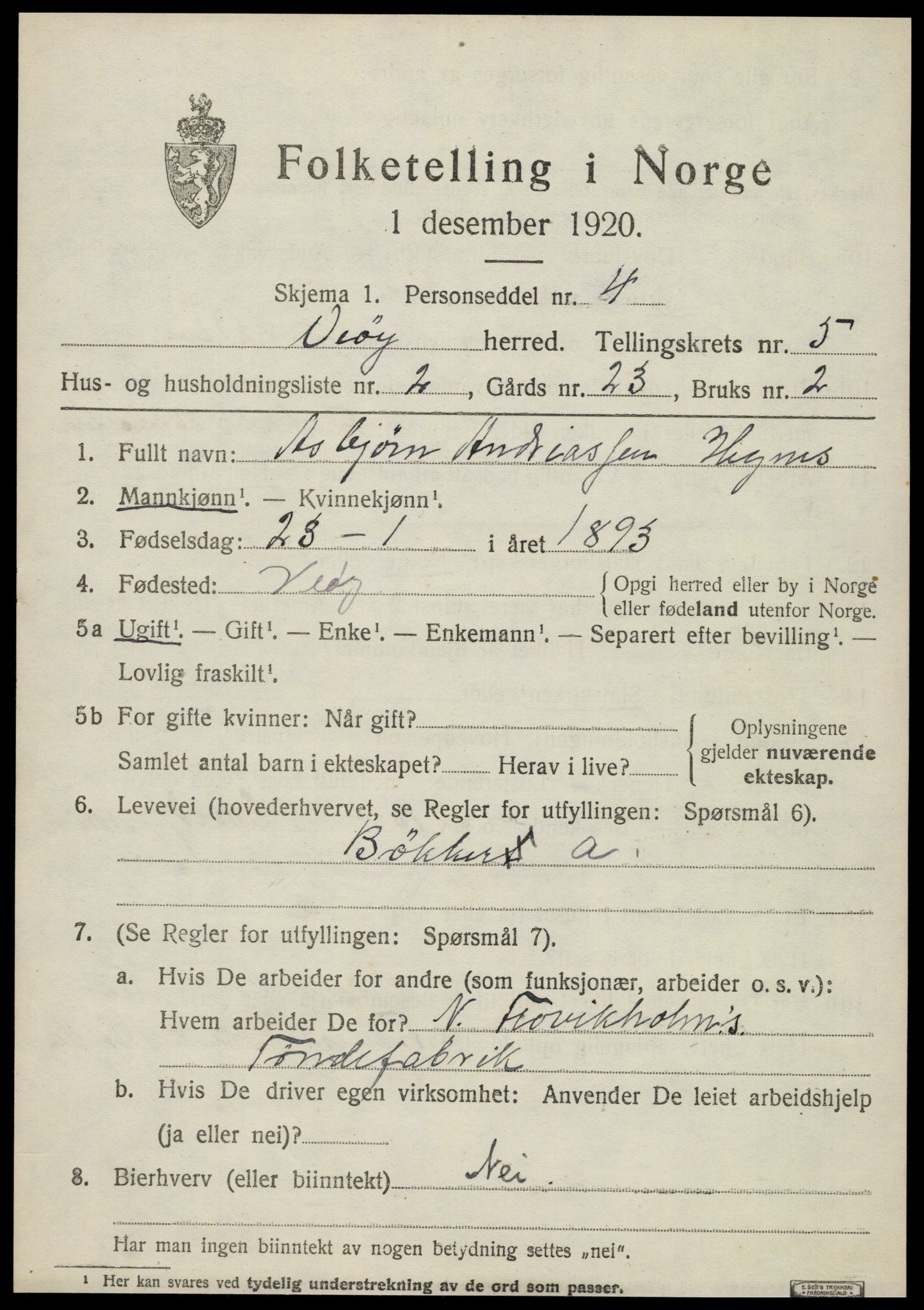 SAT, 1920 census for Veøy, 1920, p. 2345