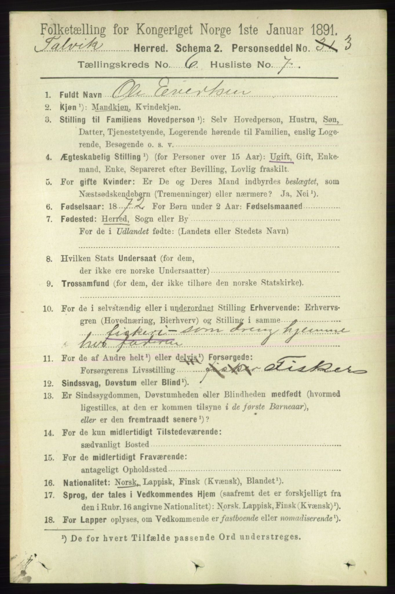 RA, 1891 census for 2013 Talvik, 1891, p. 1645