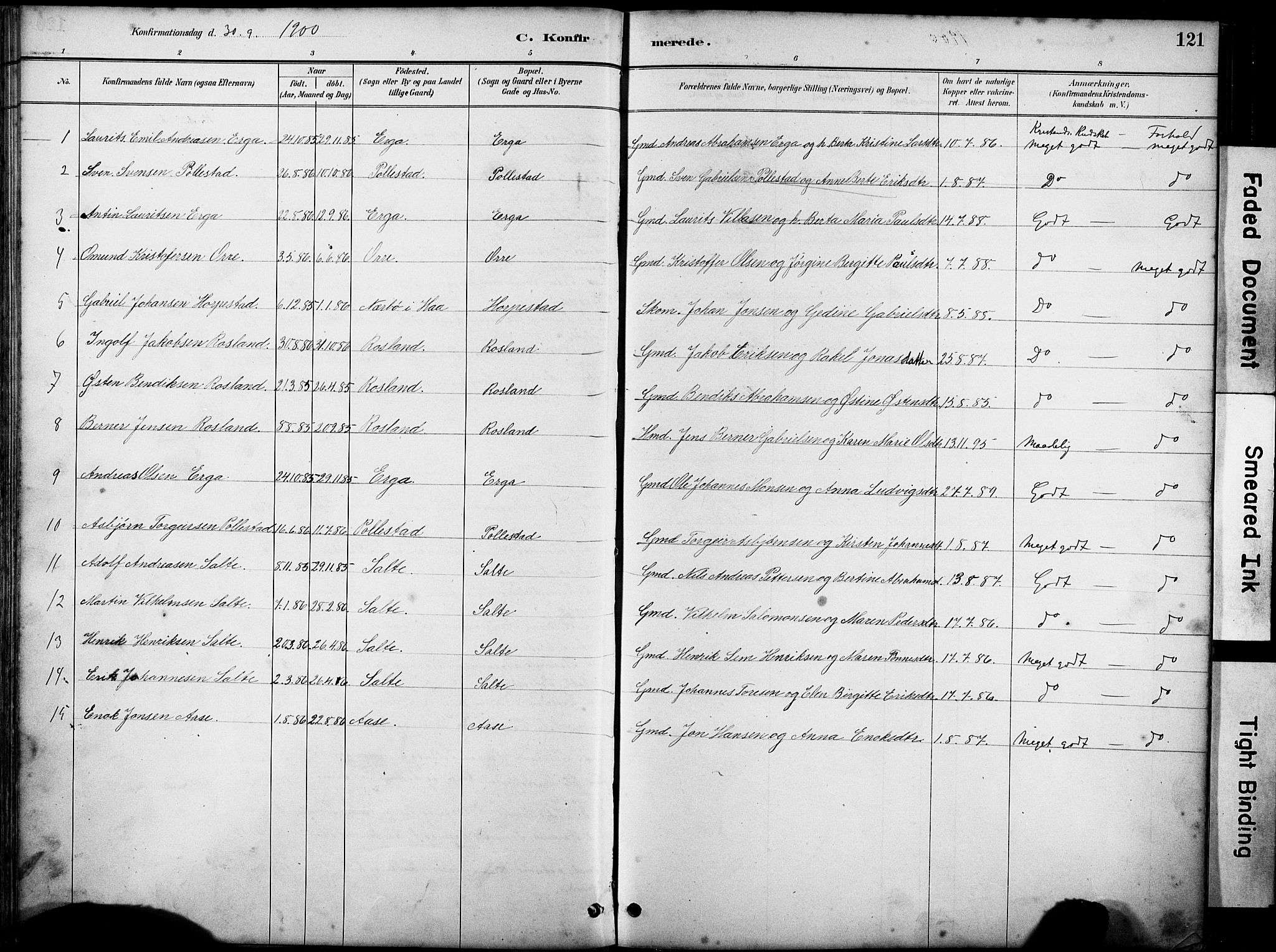 Klepp sokneprestkontor, SAST/A-101803/001/3/30BA/L0007: Parish register (official) no. A 8, 1886-1912, p. 121