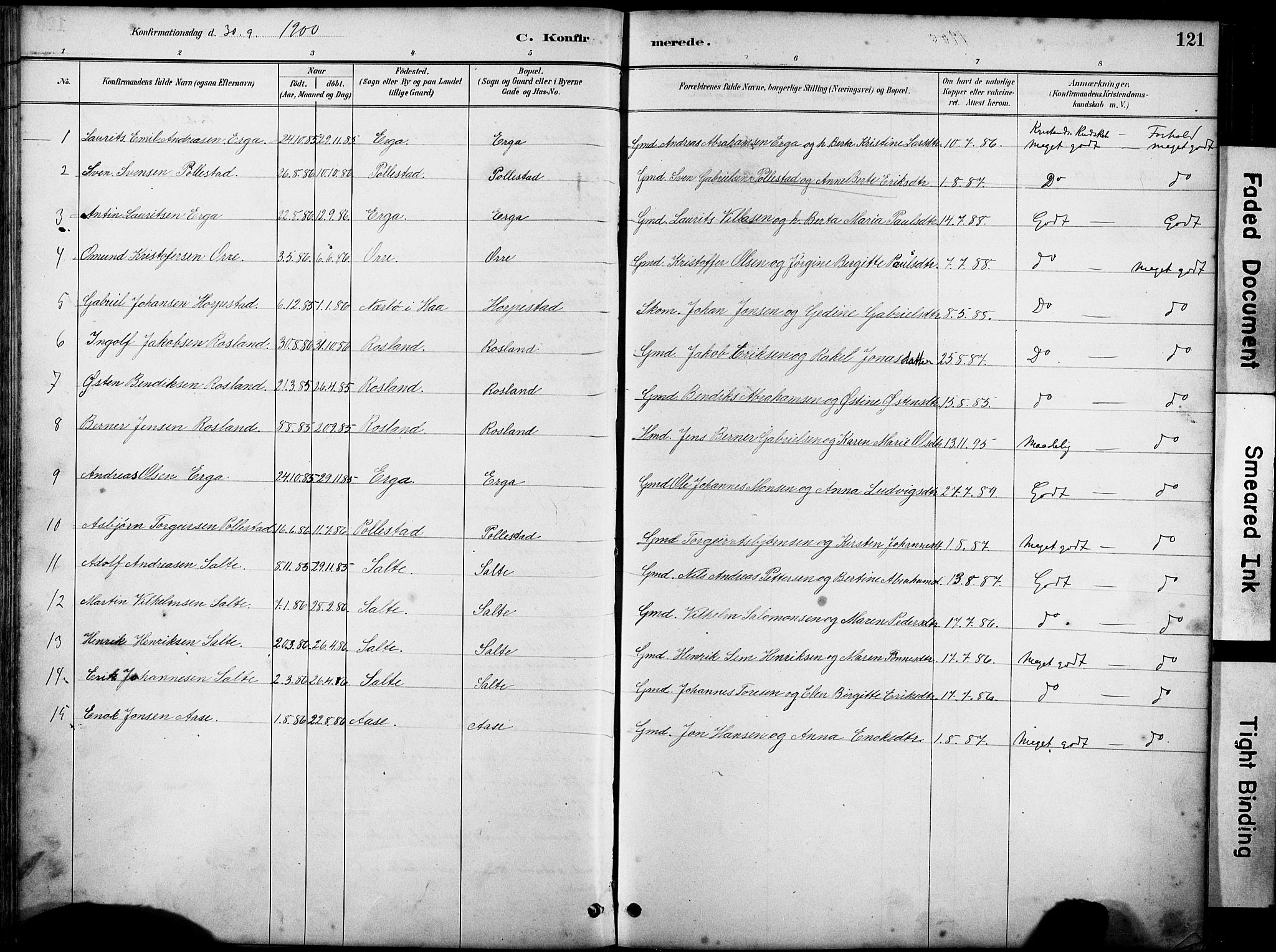 Klepp sokneprestkontor, AV/SAST-A-101803/001/3/30BA/L0007: Parish register (official) no. A 8, 1886-1912, p. 121