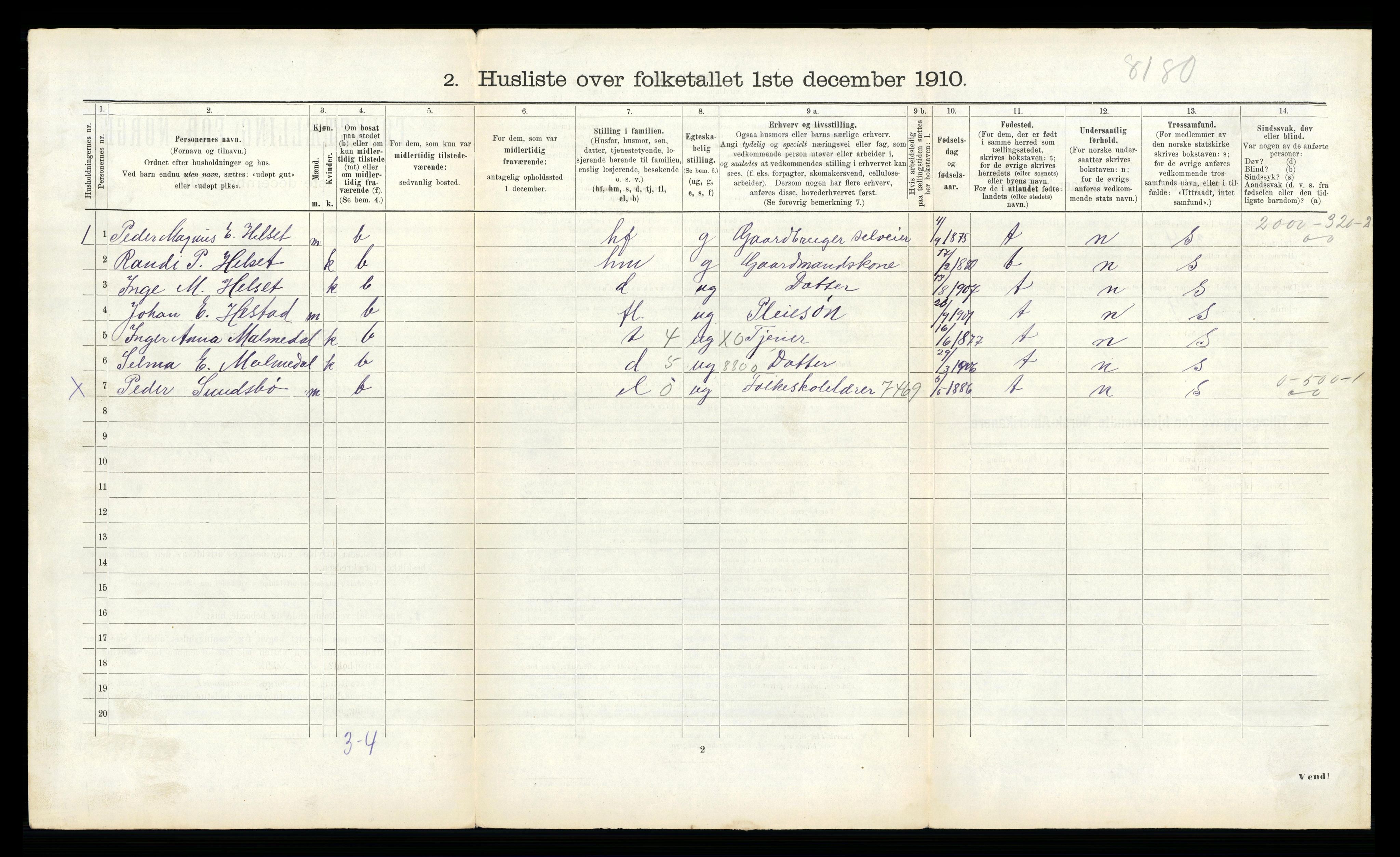 RA, 1910 census for Fræna, 1910, p. 1007