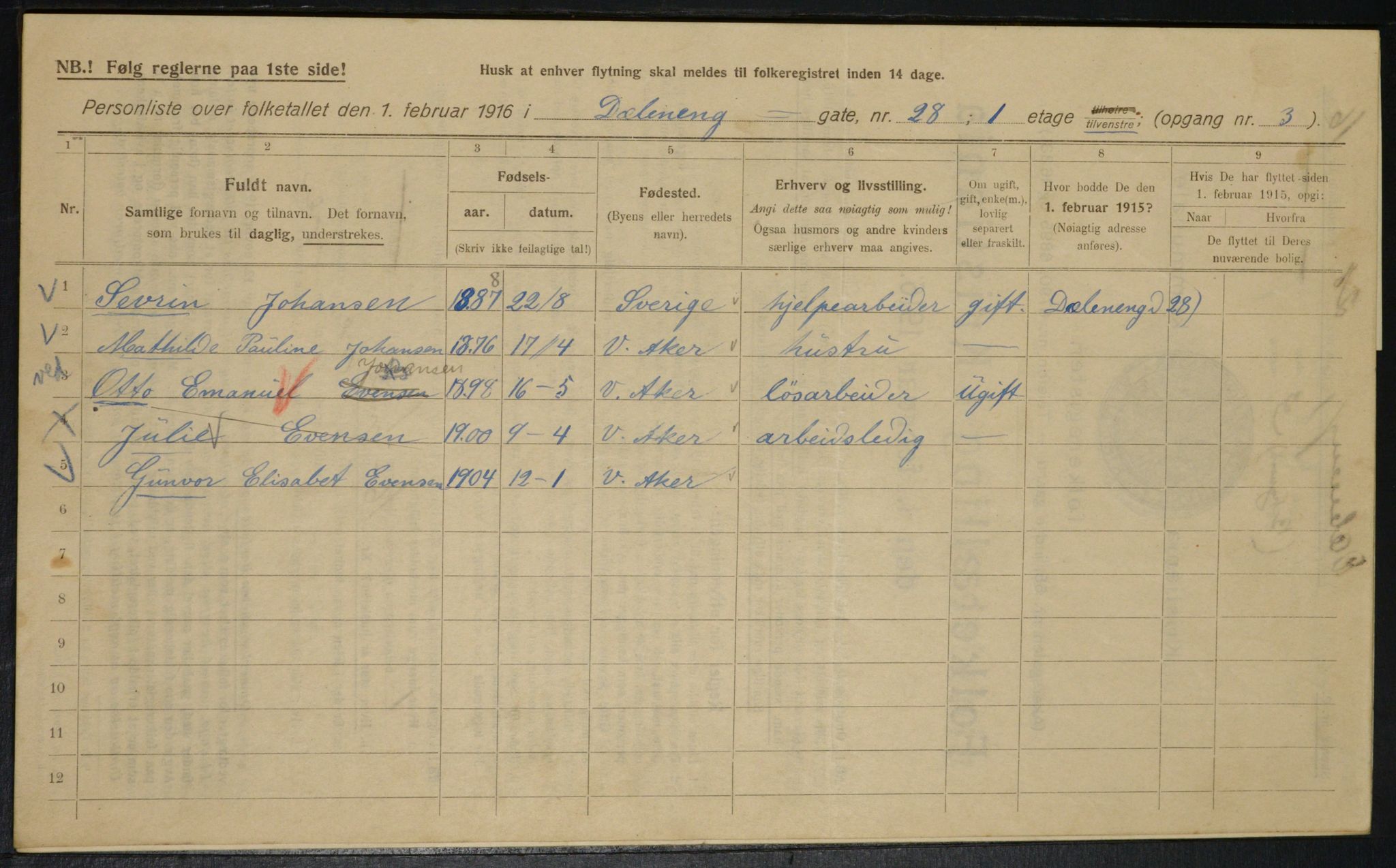 OBA, Municipal Census 1916 for Kristiania, 1916, p. 17705