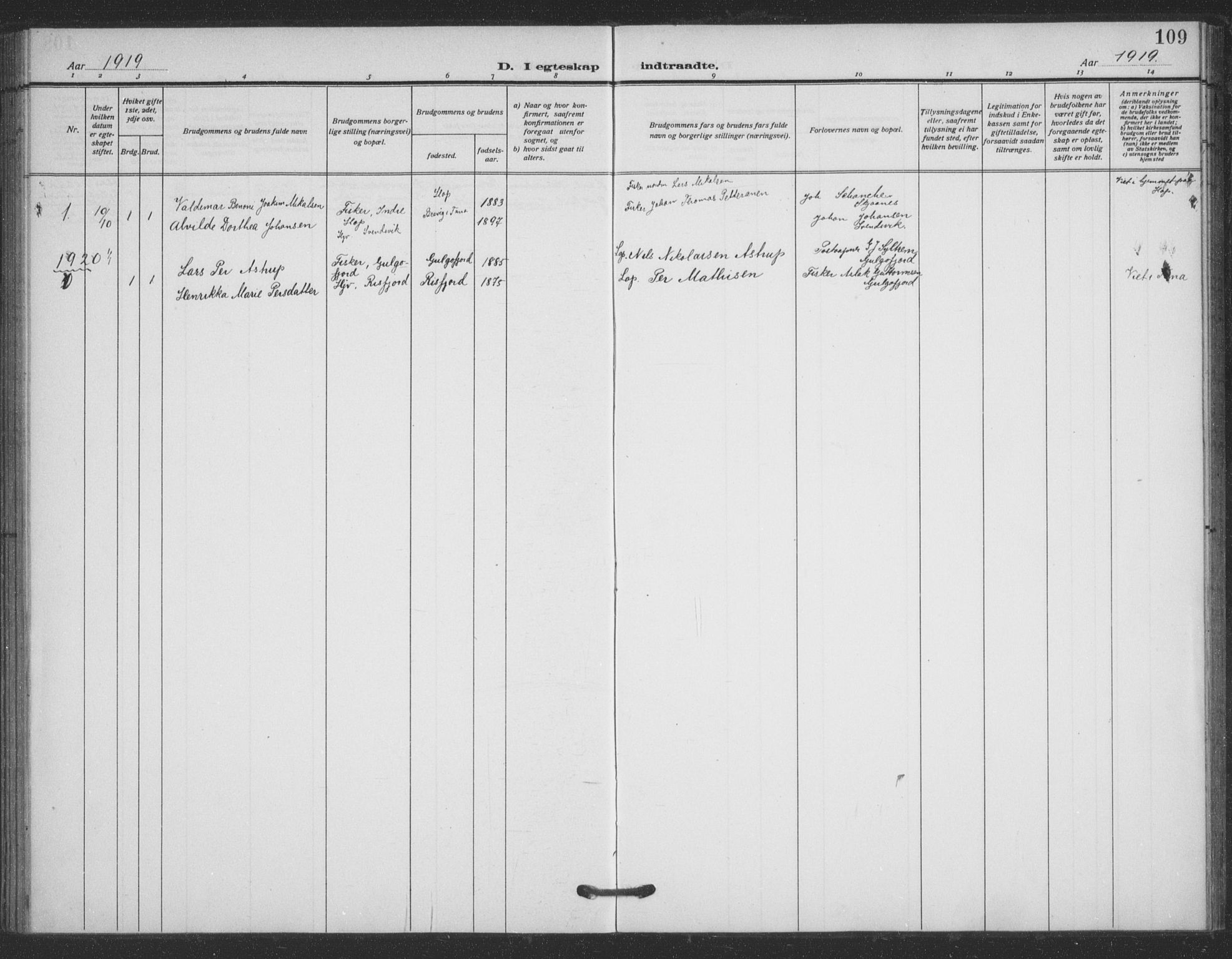 Tana sokneprestkontor, SATØ/S-1334/H/Ha/L0008kirke: Parish register (official) no. 8, 1908-1920, p. 109